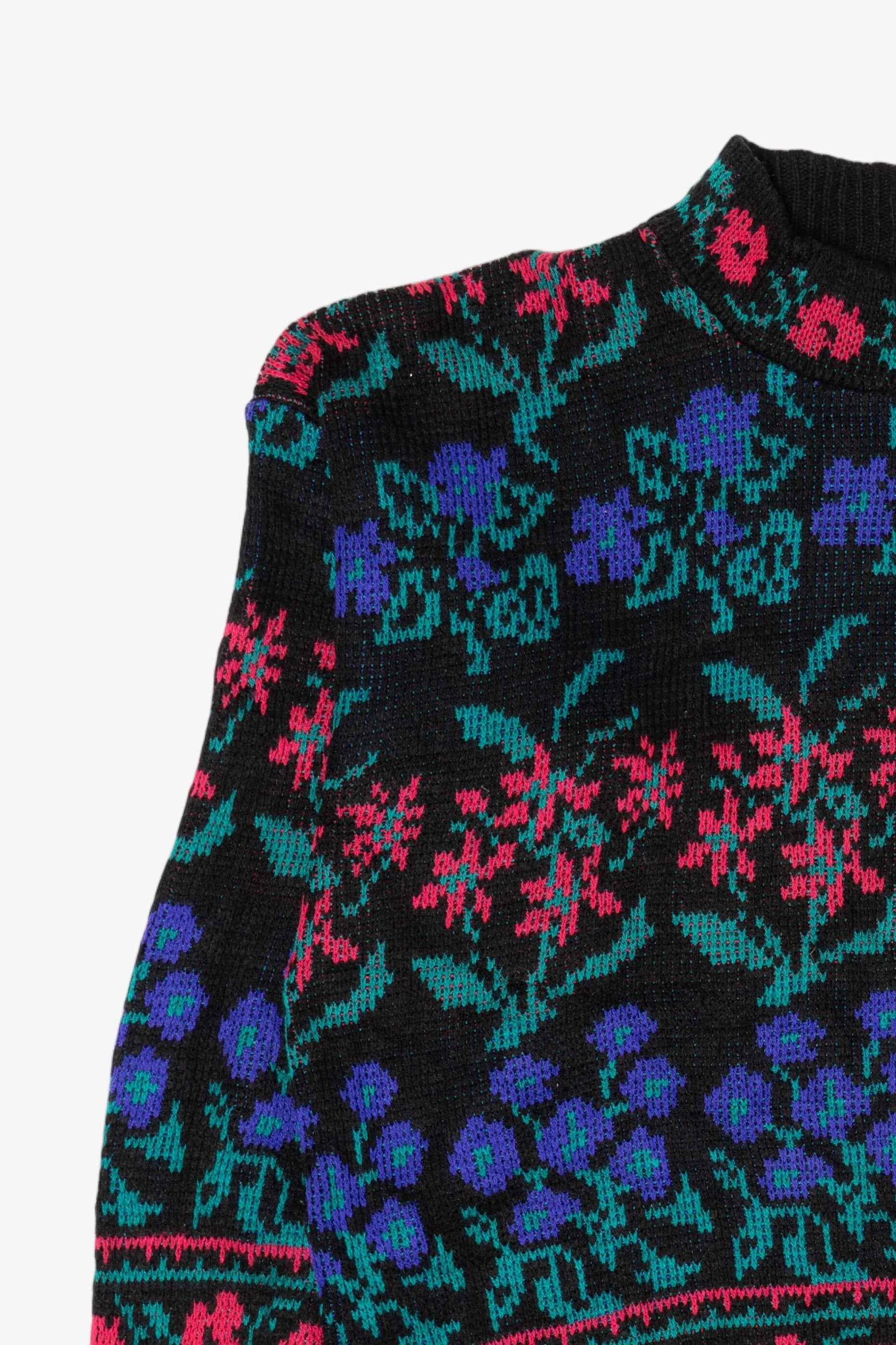 Vintage Black Floral Pattern Sweater (1980s)
