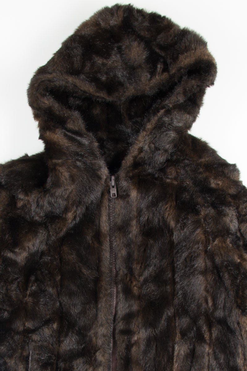 Brown Zip Up Fur Coat