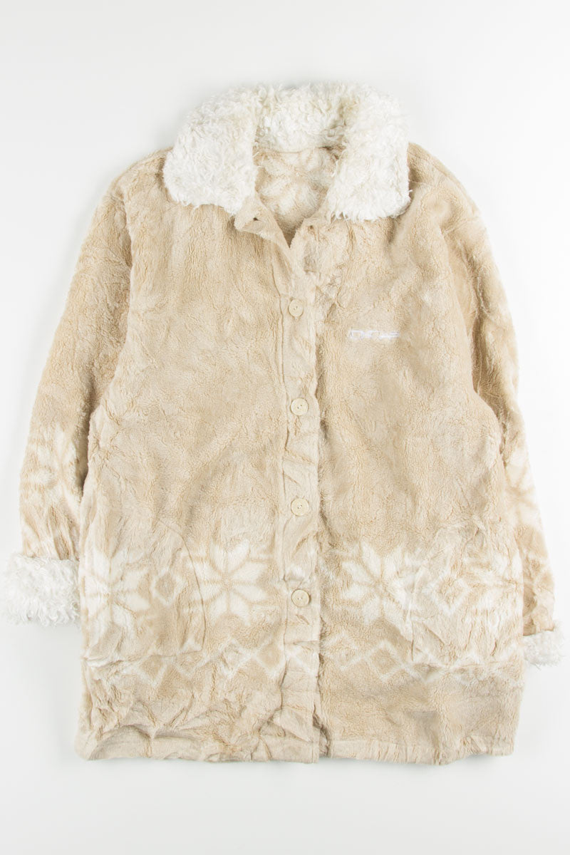 Cream Fair Isle Faux Fur Coat