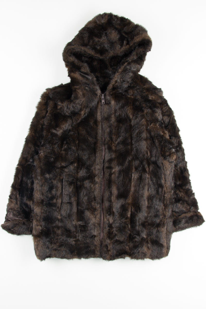 Brown Zip Up Fur Coat
