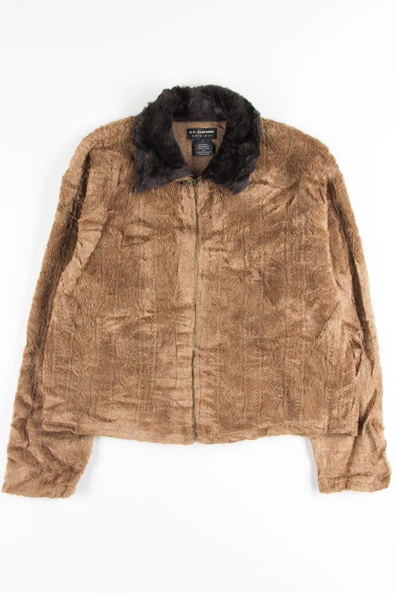 Brown Zip Up Fur Coat 1