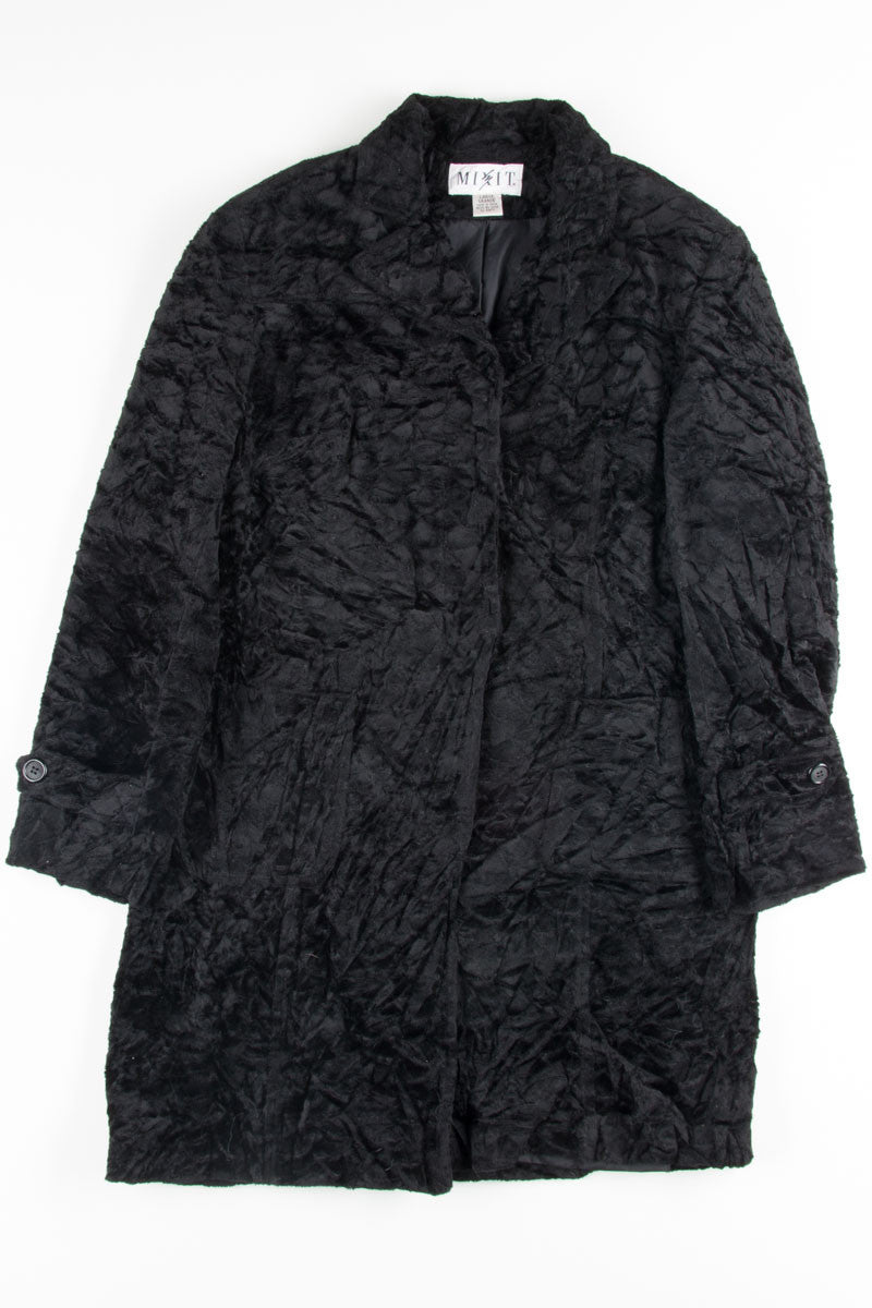 Black Textured Faux Fur Coat