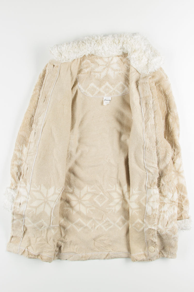 Cream Fair Isle Faux Fur Coat