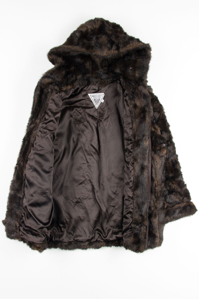 Brown Zip Up Fur Coat