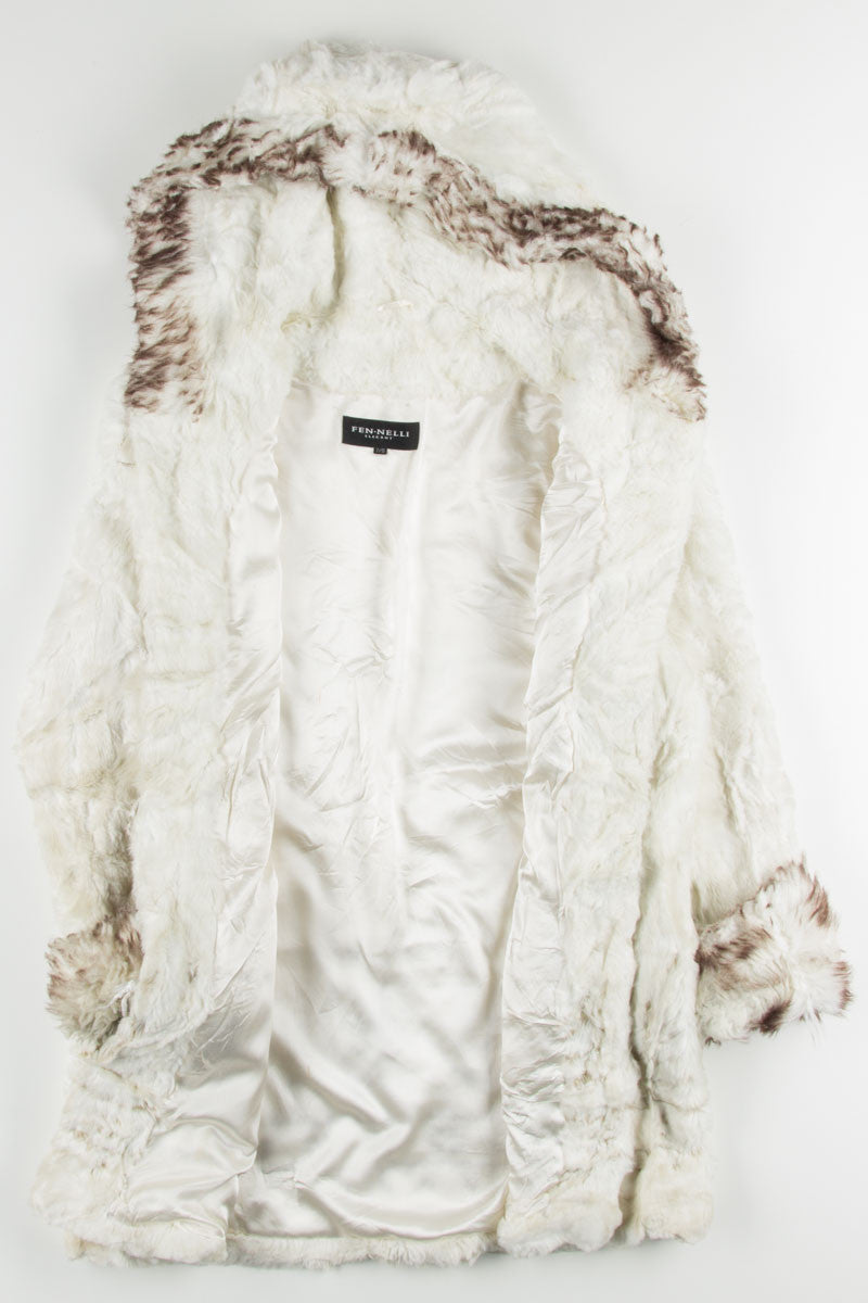 White Trimmed Faux Fur Coat