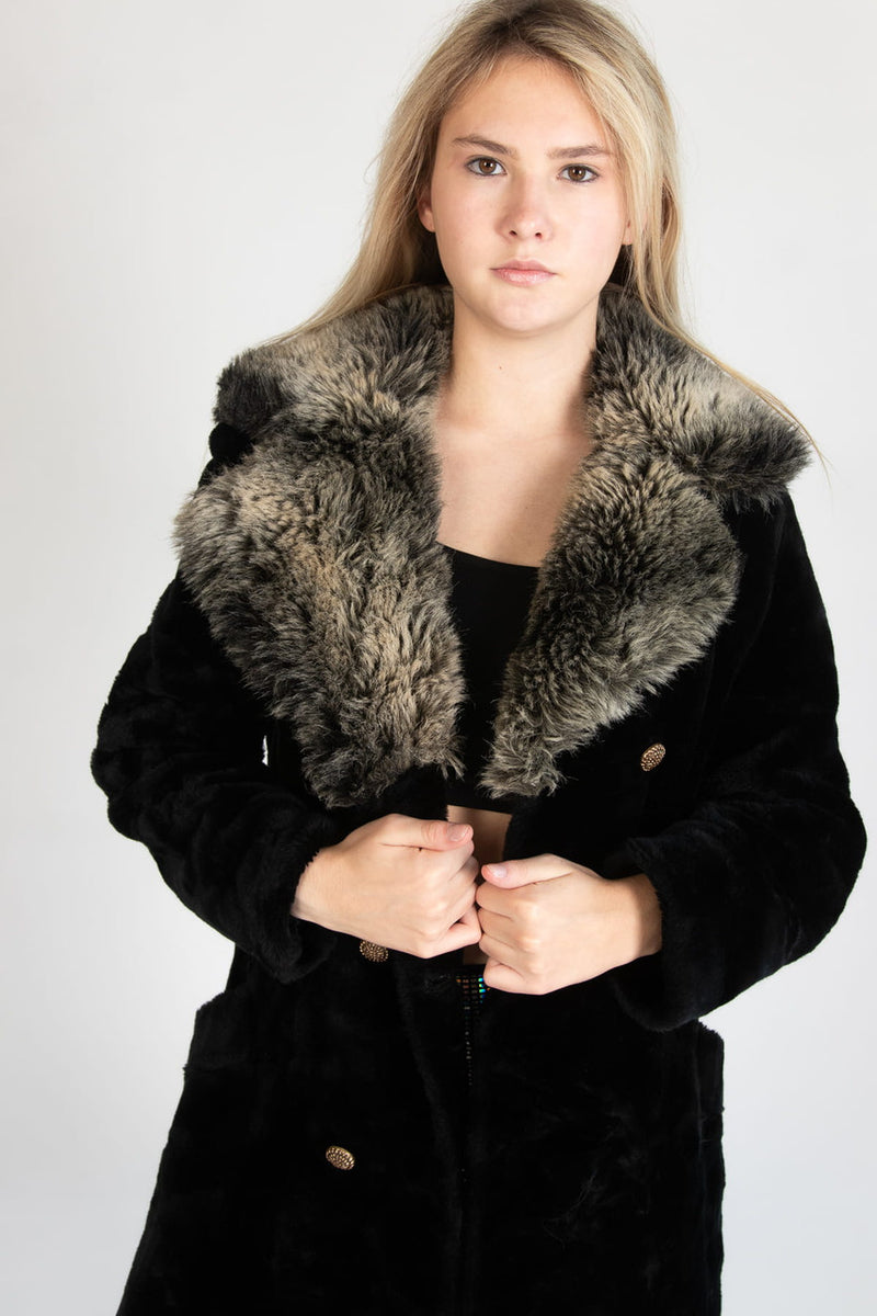 Vintage Onyx Wool & Faux Fur Coat