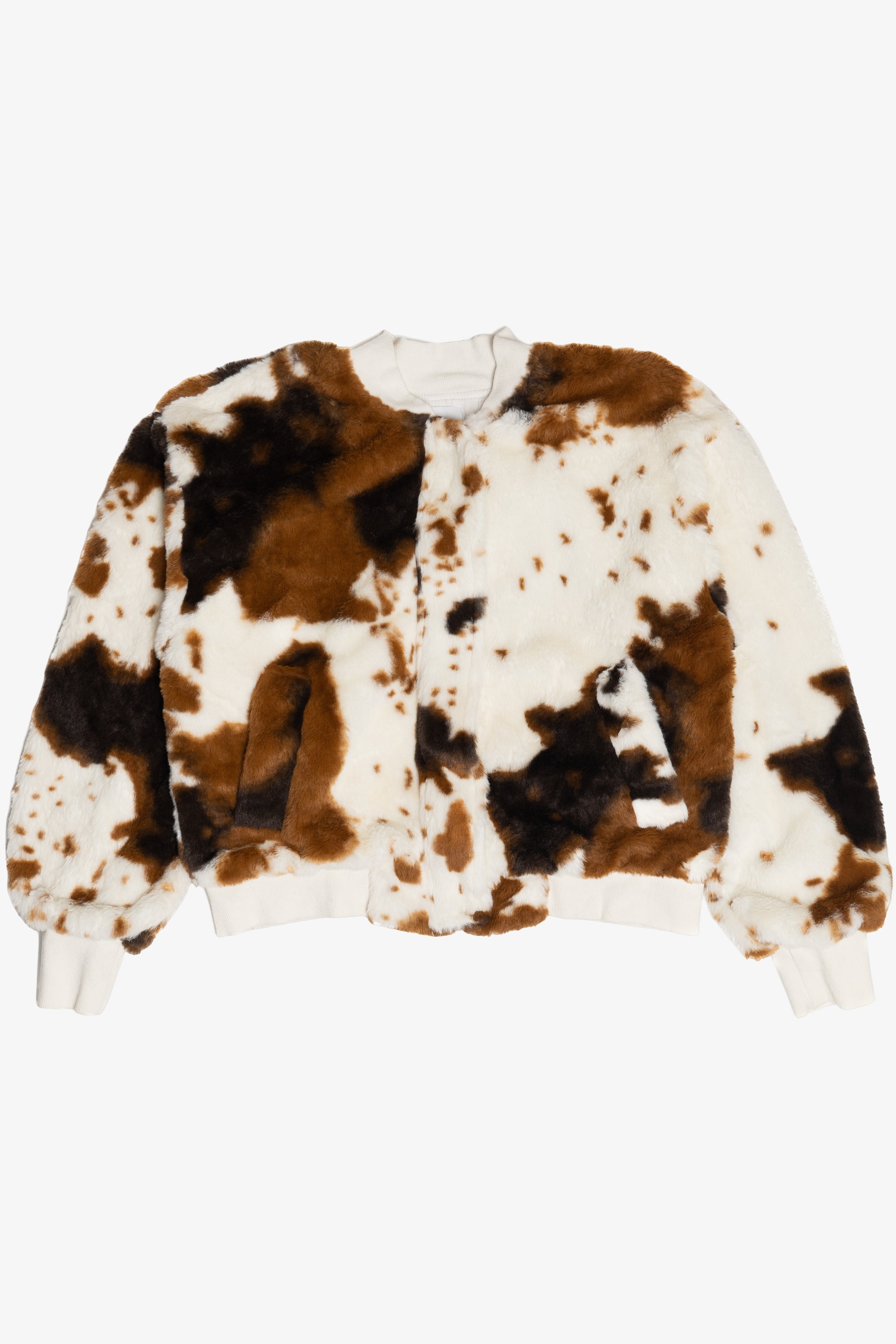 Le Lis Cow Print Faux Fur Jacket