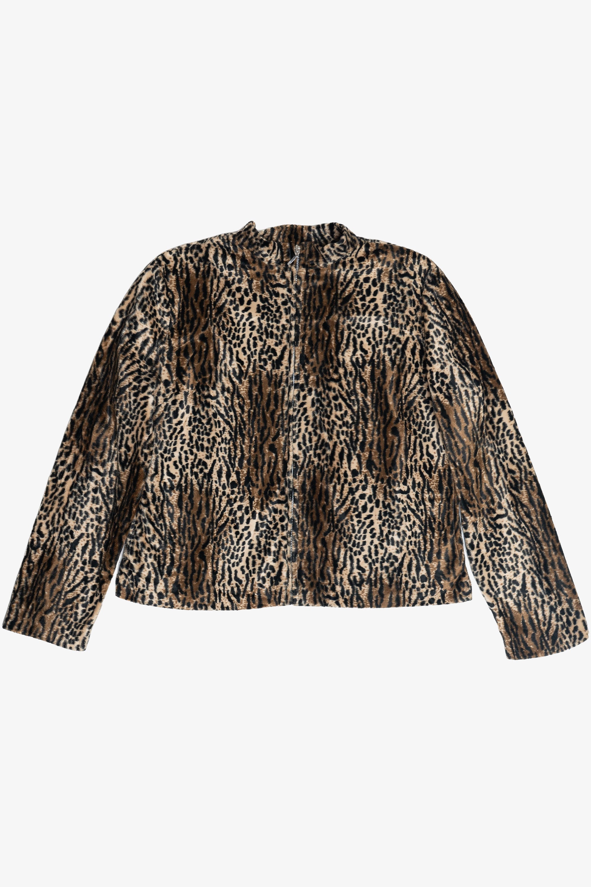 Vintage Textured Leopard Print Faux Fur Lightweight Jacket (1990s)