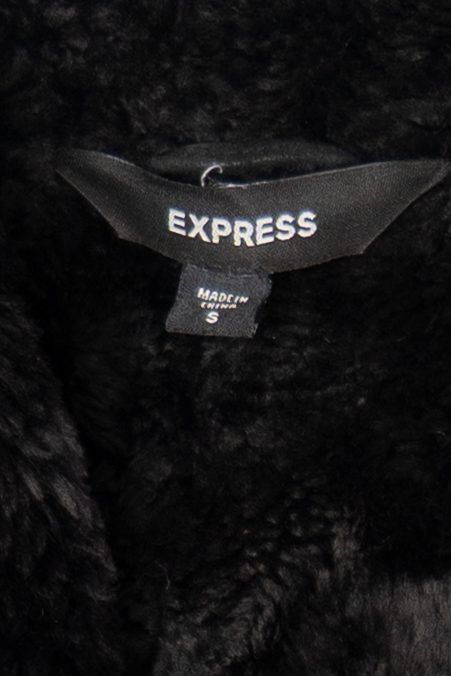 Vintage Black Suede Express Embroidered Faux Fur Lined Coat(2000s)