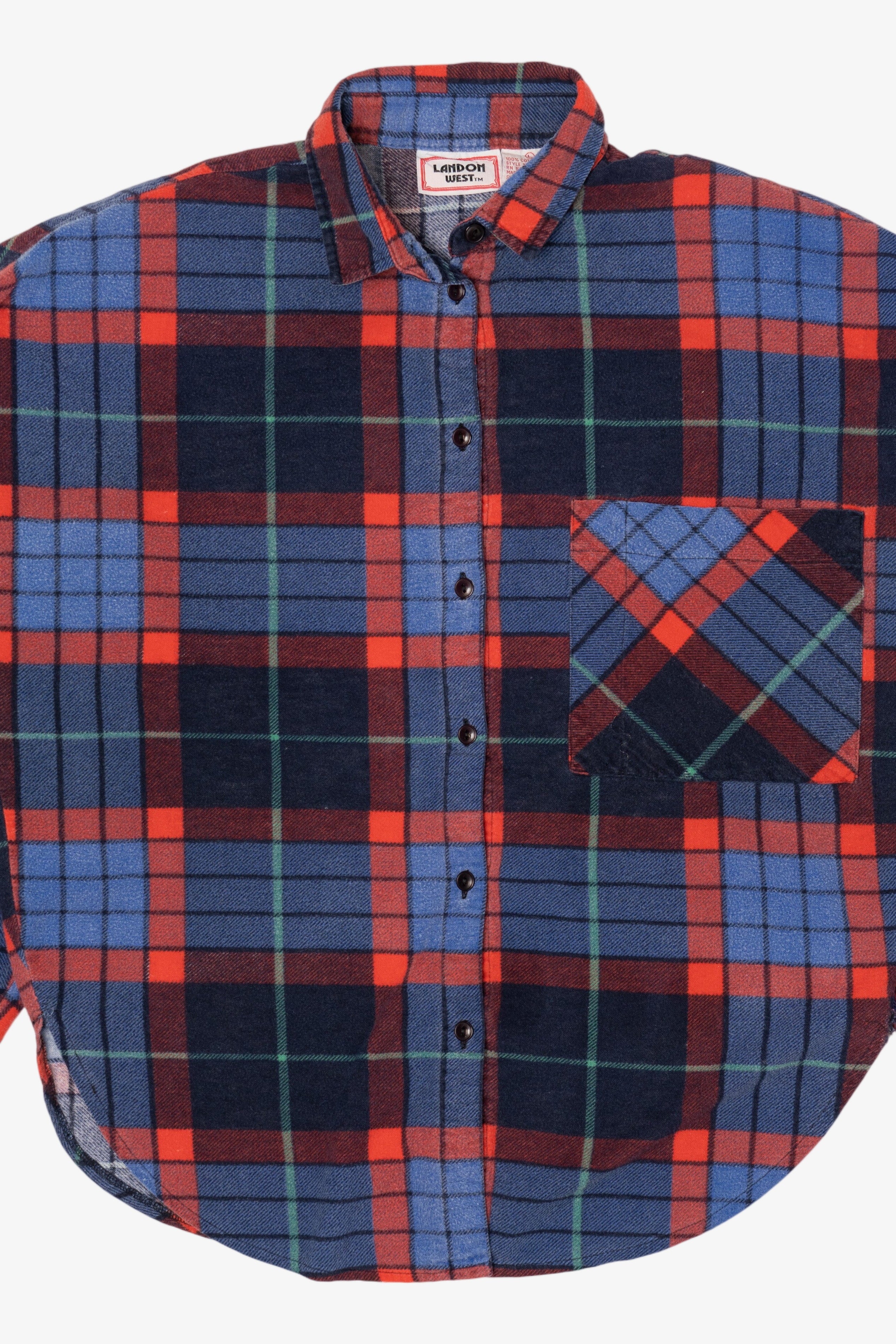 Vintage Red And Navy Blue Landon West Flannel Button Up Shirt (1990s)