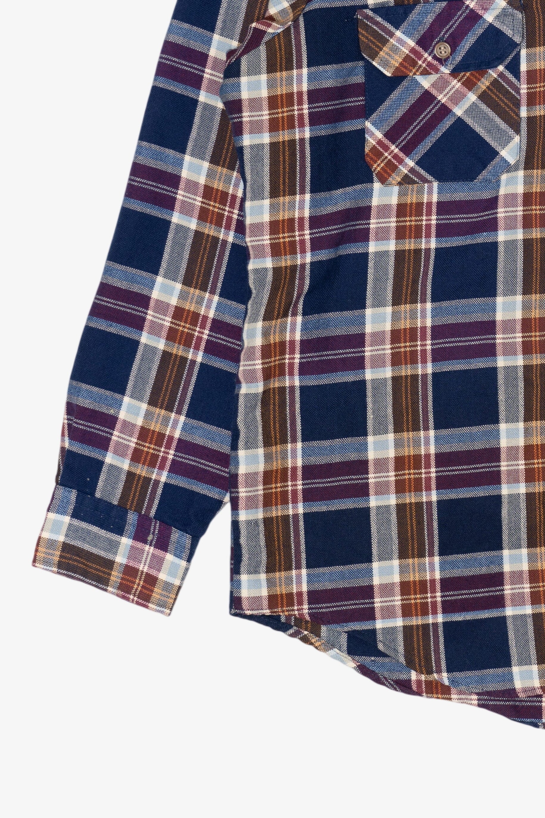 Vintage Navy Blue Plaid Sears Flannel Button Up Shirt (1970s)