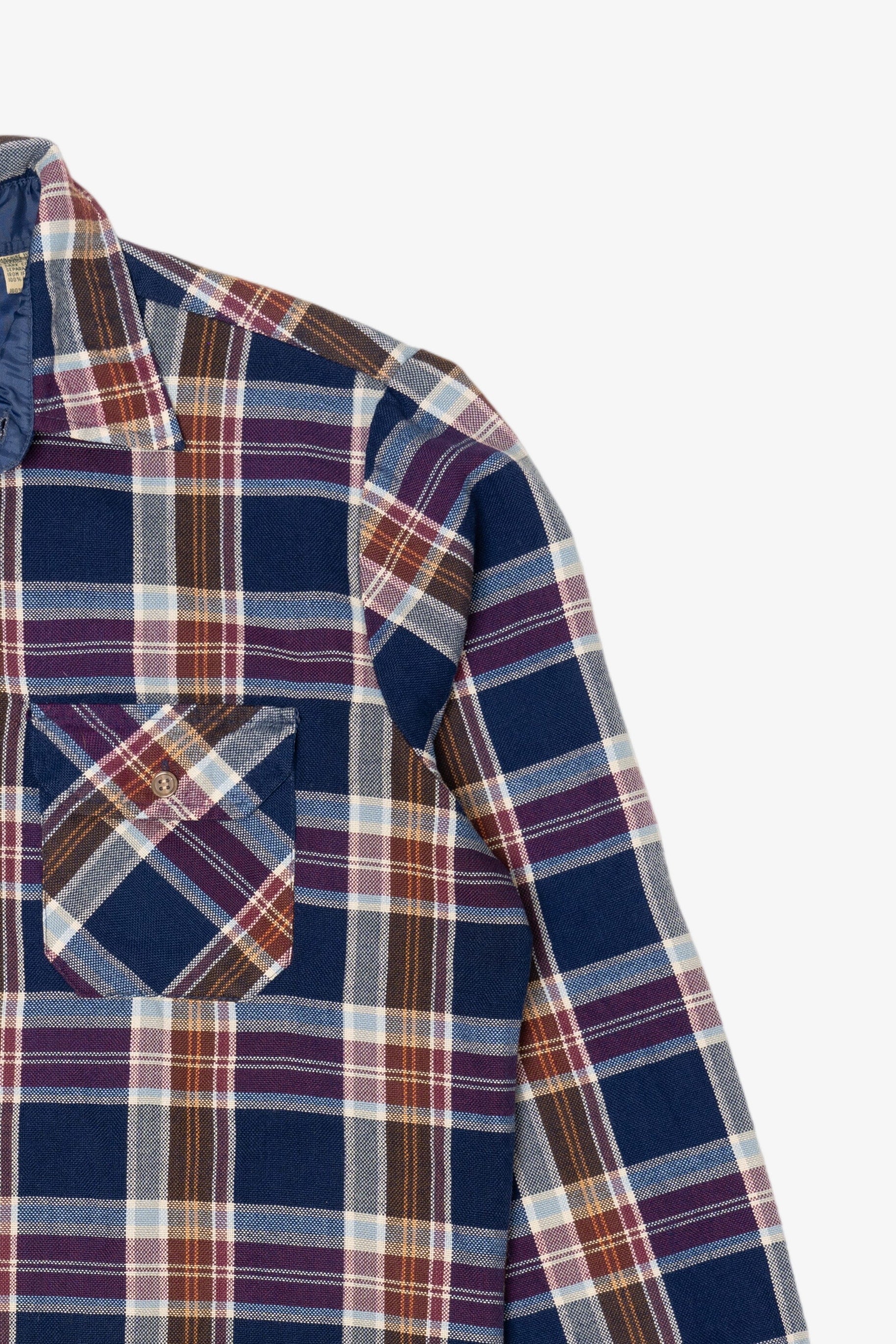 Vintage Navy Blue Plaid Sears Flannel Button Up Shirt (1970s)
