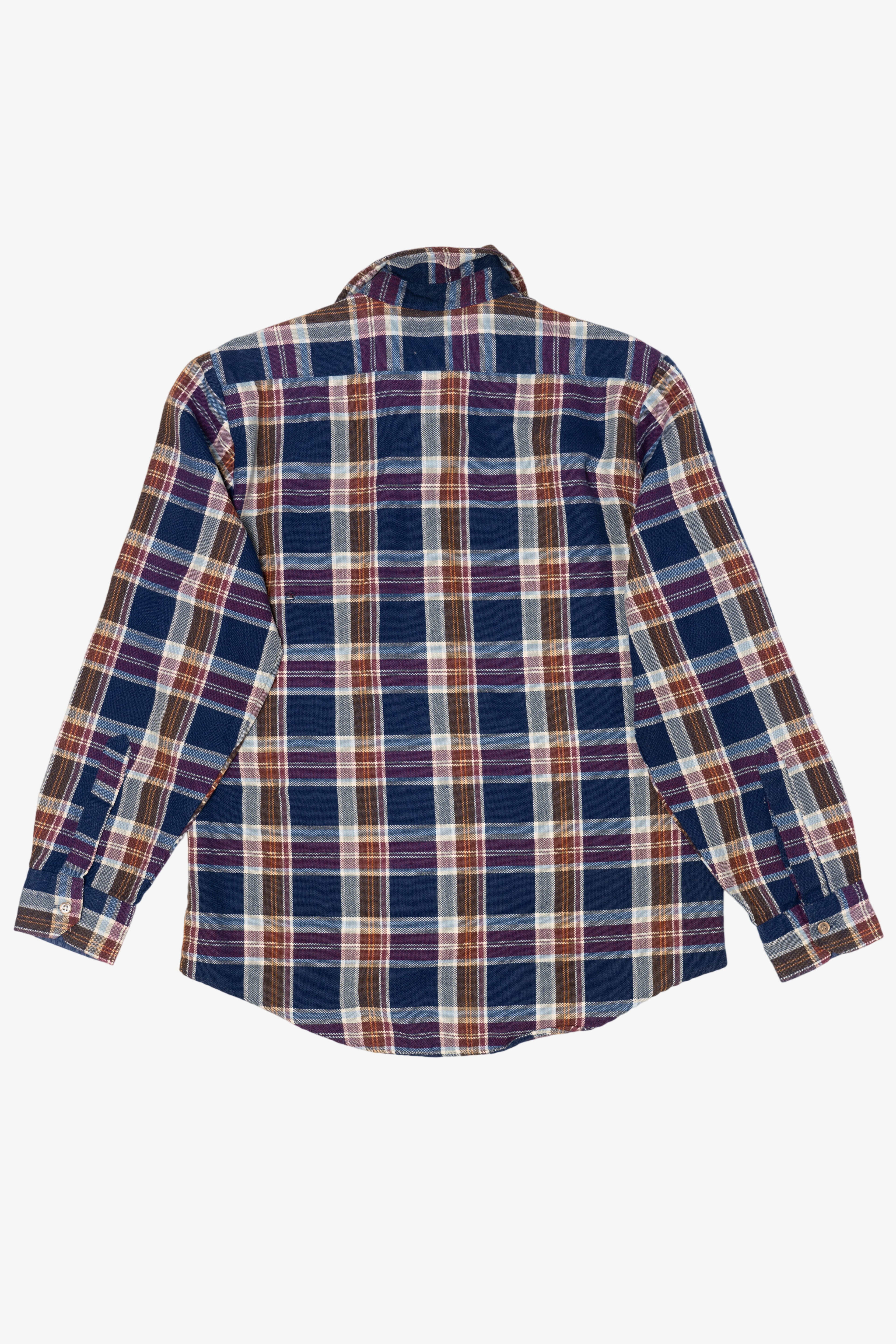 Vintage Navy Blue Plaid Sears Flannel Button Up Shirt (1970s)