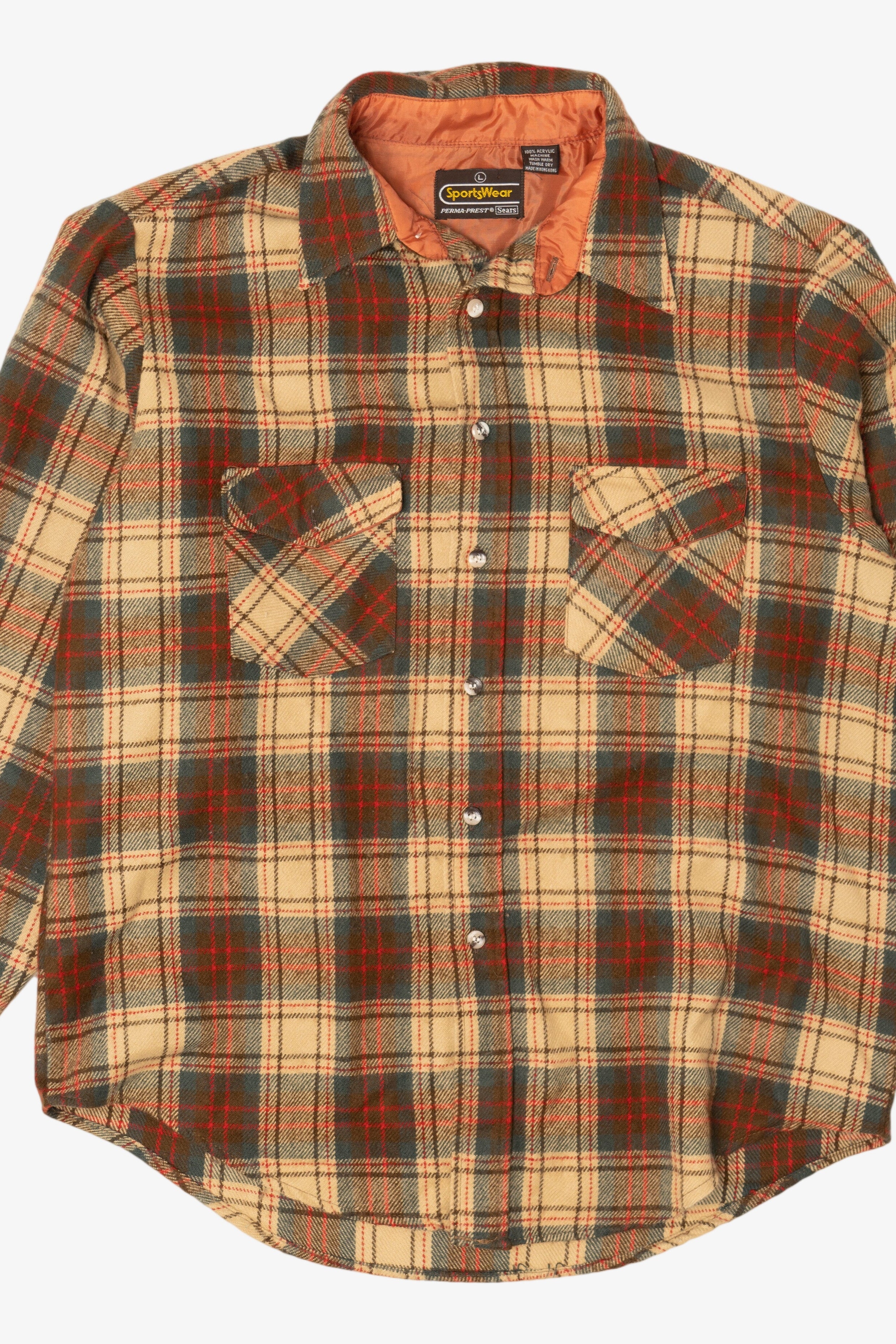 Vintage Brown Plaid Sportswear Flannel Button Up Shirt (1970s)
