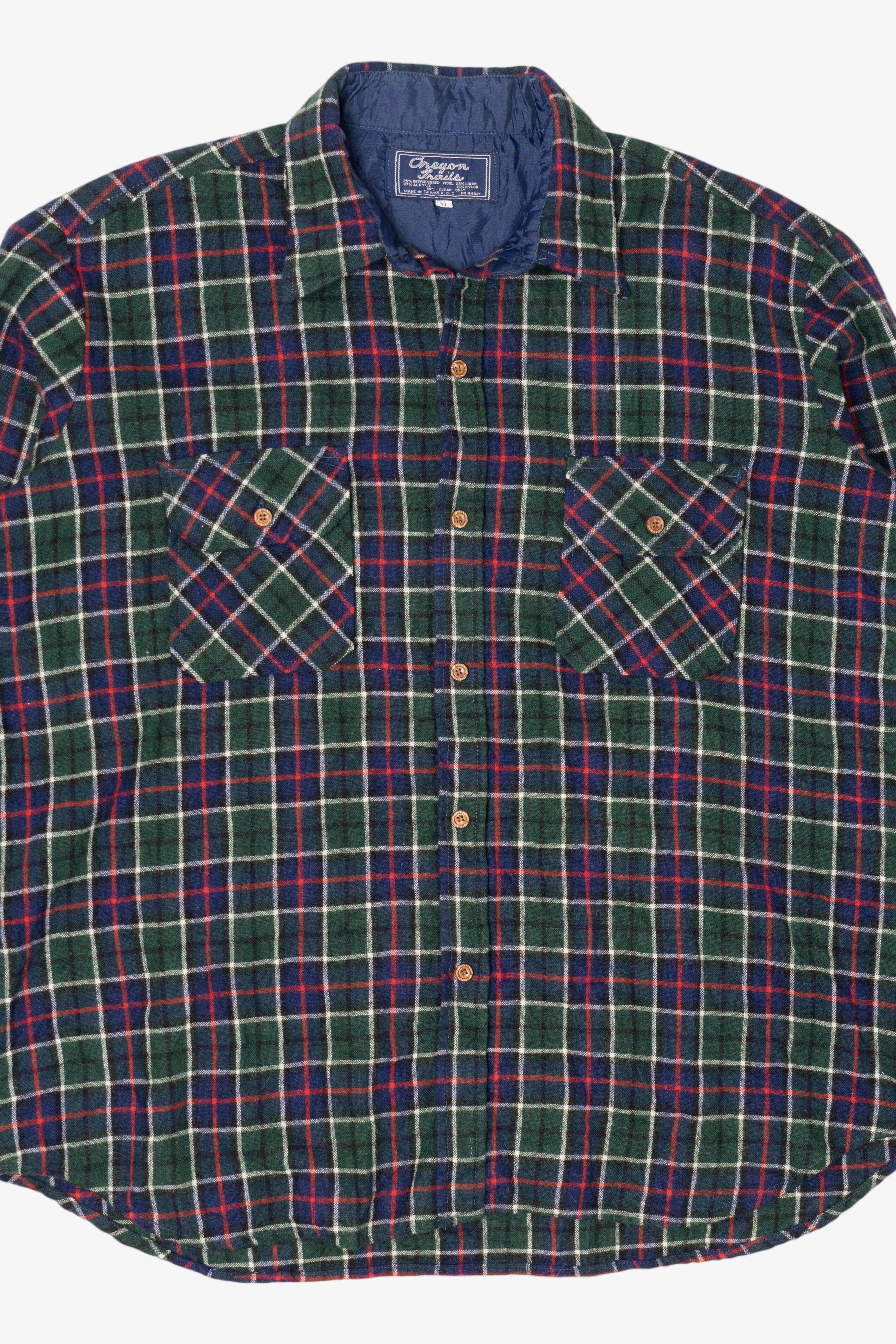 Vintage Green Plaid Oregon Trails Flannel Button Up Shirt (1980s)