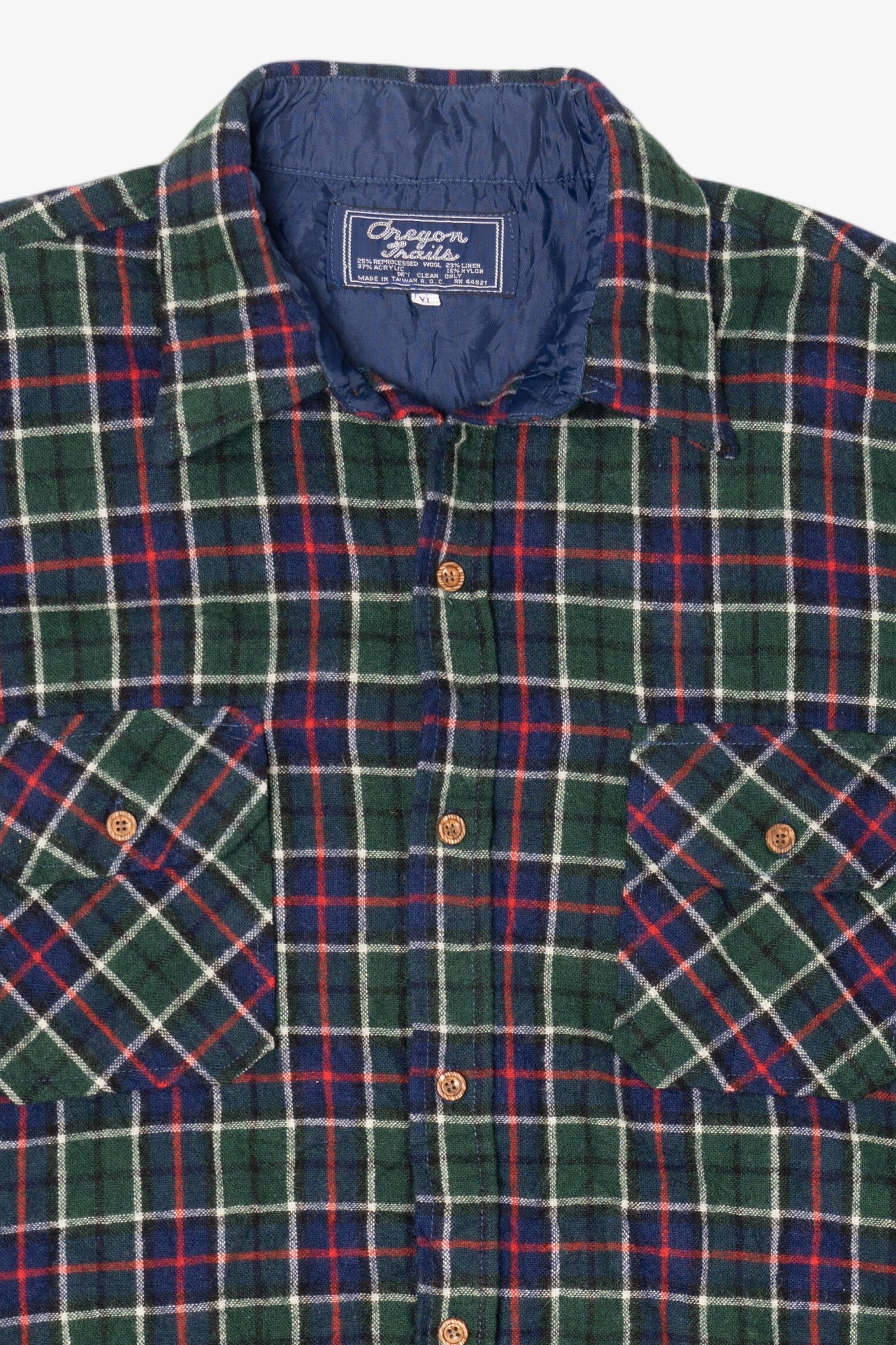 Vintage Green Plaid Oregon Trails Flannel Button Up Shirt (1980s)