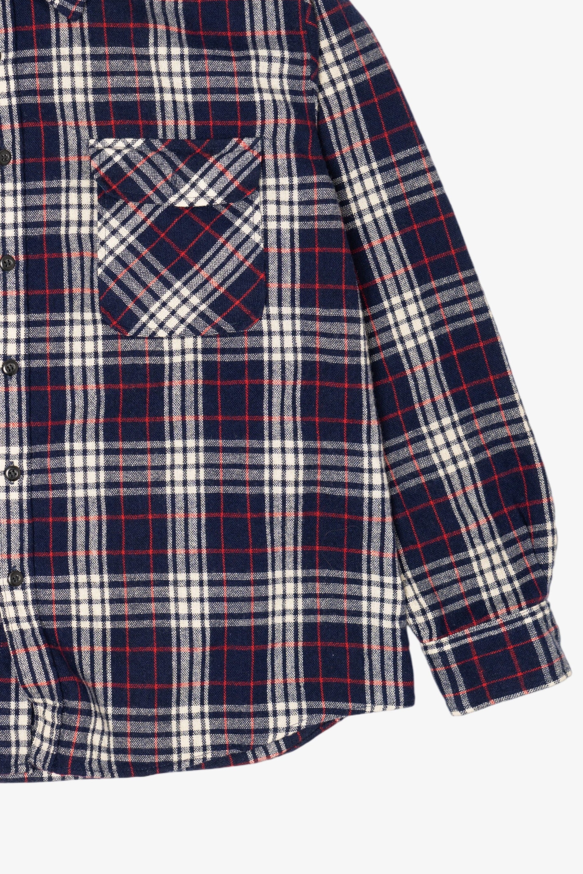 Vintage Navy Blue Plaid Fieldmaster Flannel Button Up Shirt (1990s)