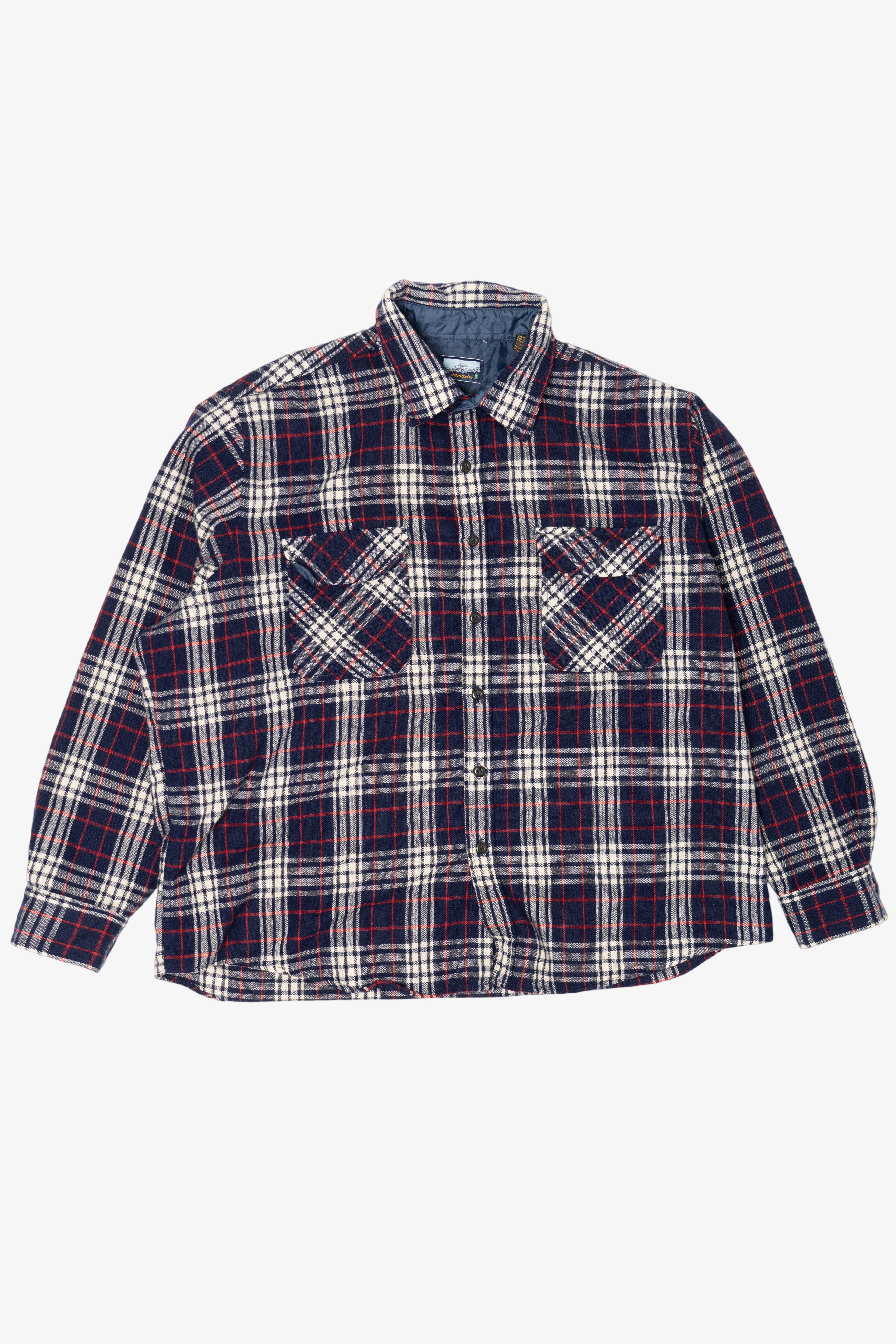 Vintage Navy Blue Plaid Fieldmaster Flannel Button Up Shirt (1990s)