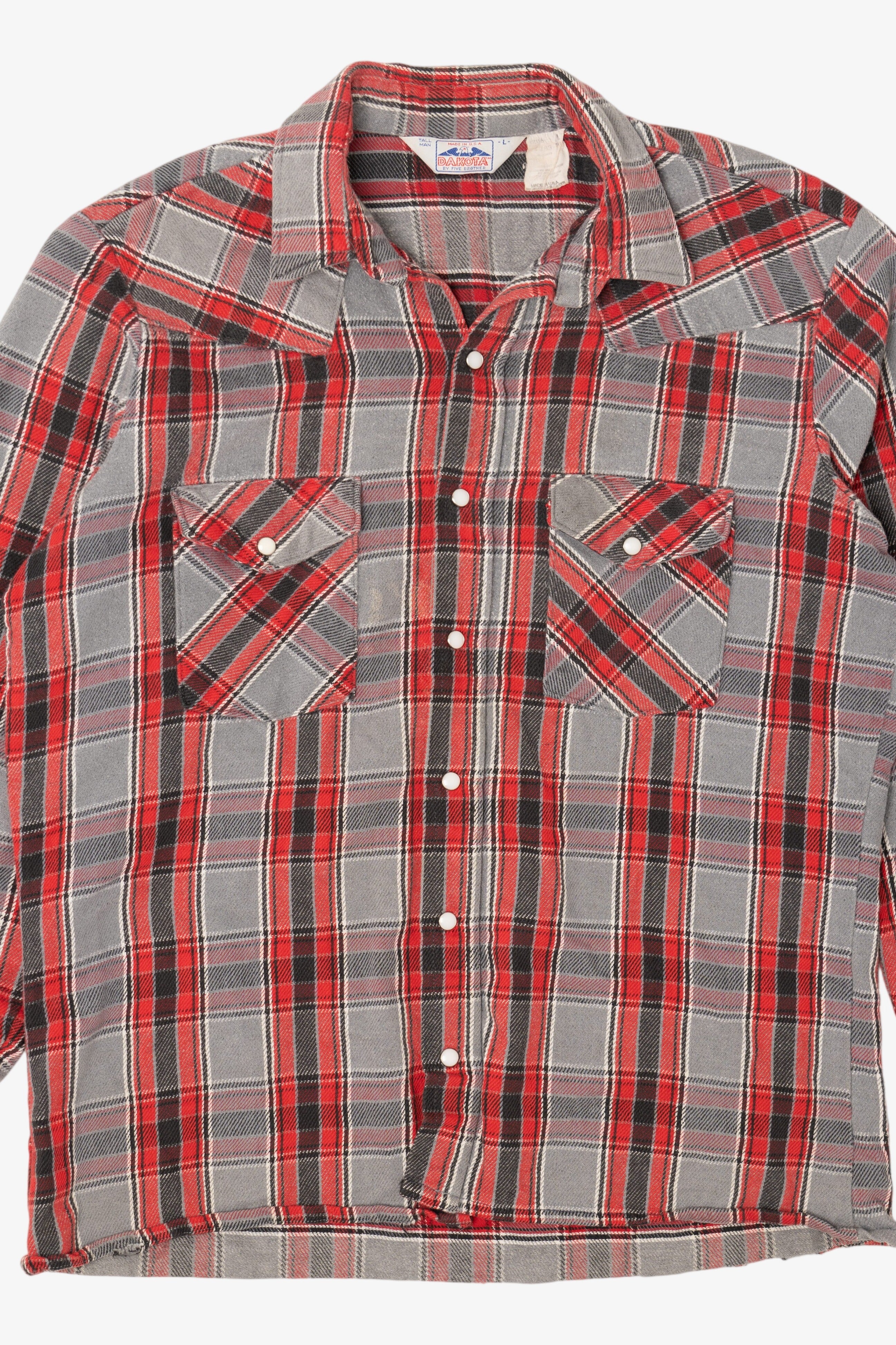 Vintage Red And Gray Plaid Dakota By Five Brothers "Tall Man" Flannel Shirt (1980s)