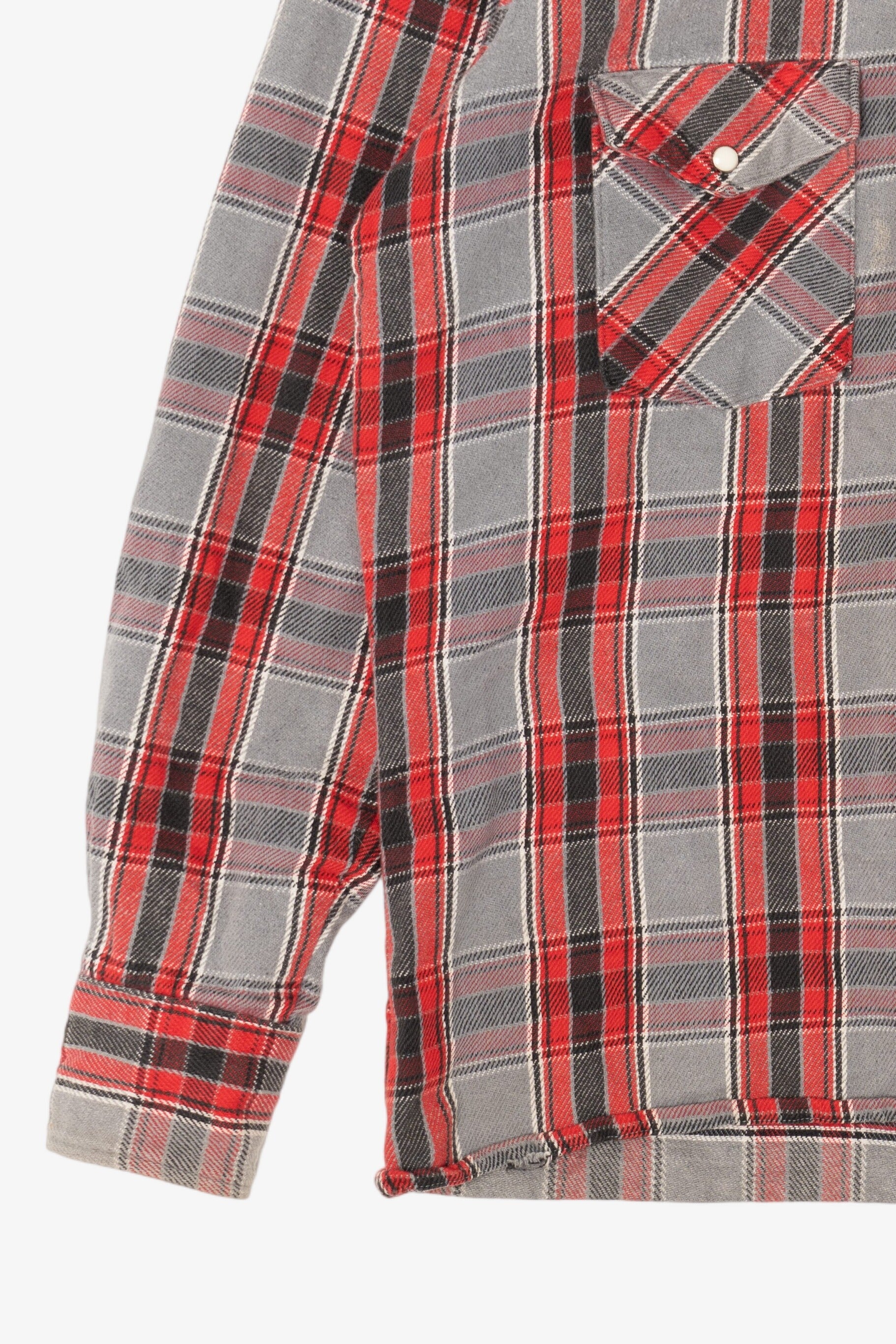 Vintage Red And Gray Plaid Dakota By Five Brothers "Tall Man" Flannel Shirt (1980s)