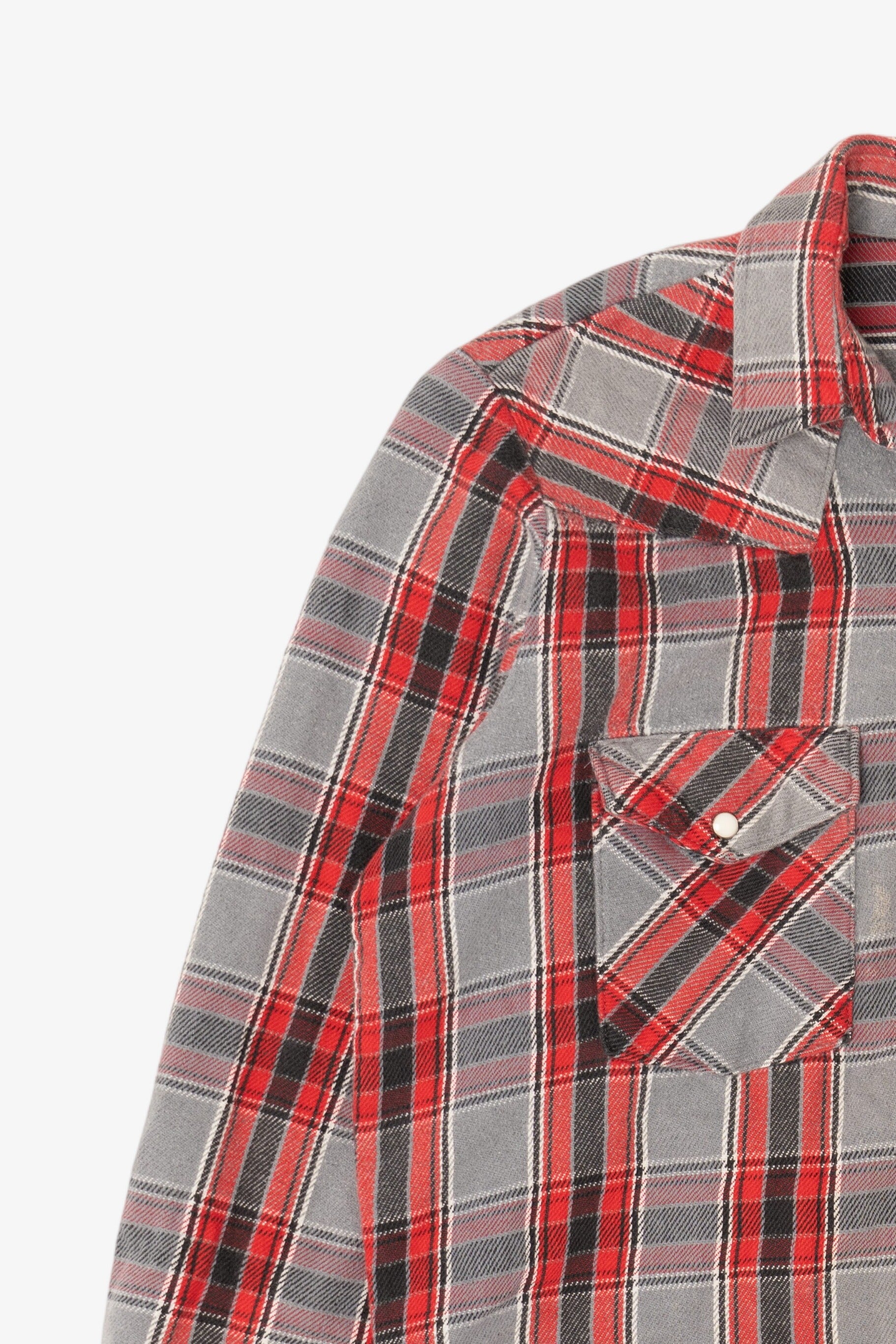 Vintage Red And Gray Plaid Dakota By Five Brothers "Tall Man" Flannel Shirt (1980s)