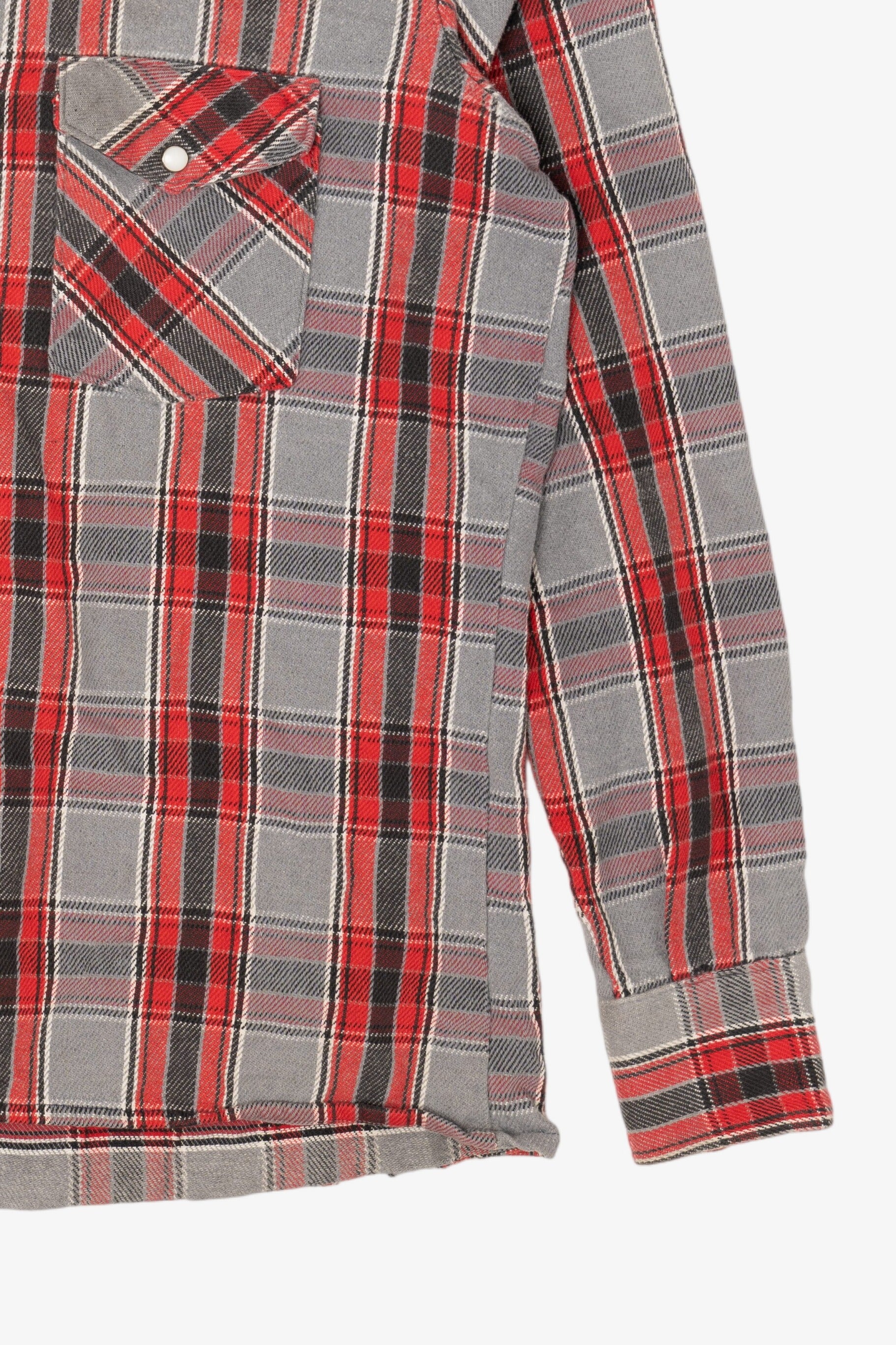 Vintage Red And Gray Plaid Dakota By Five Brothers "Tall Man" Flannel Shirt (1980s)