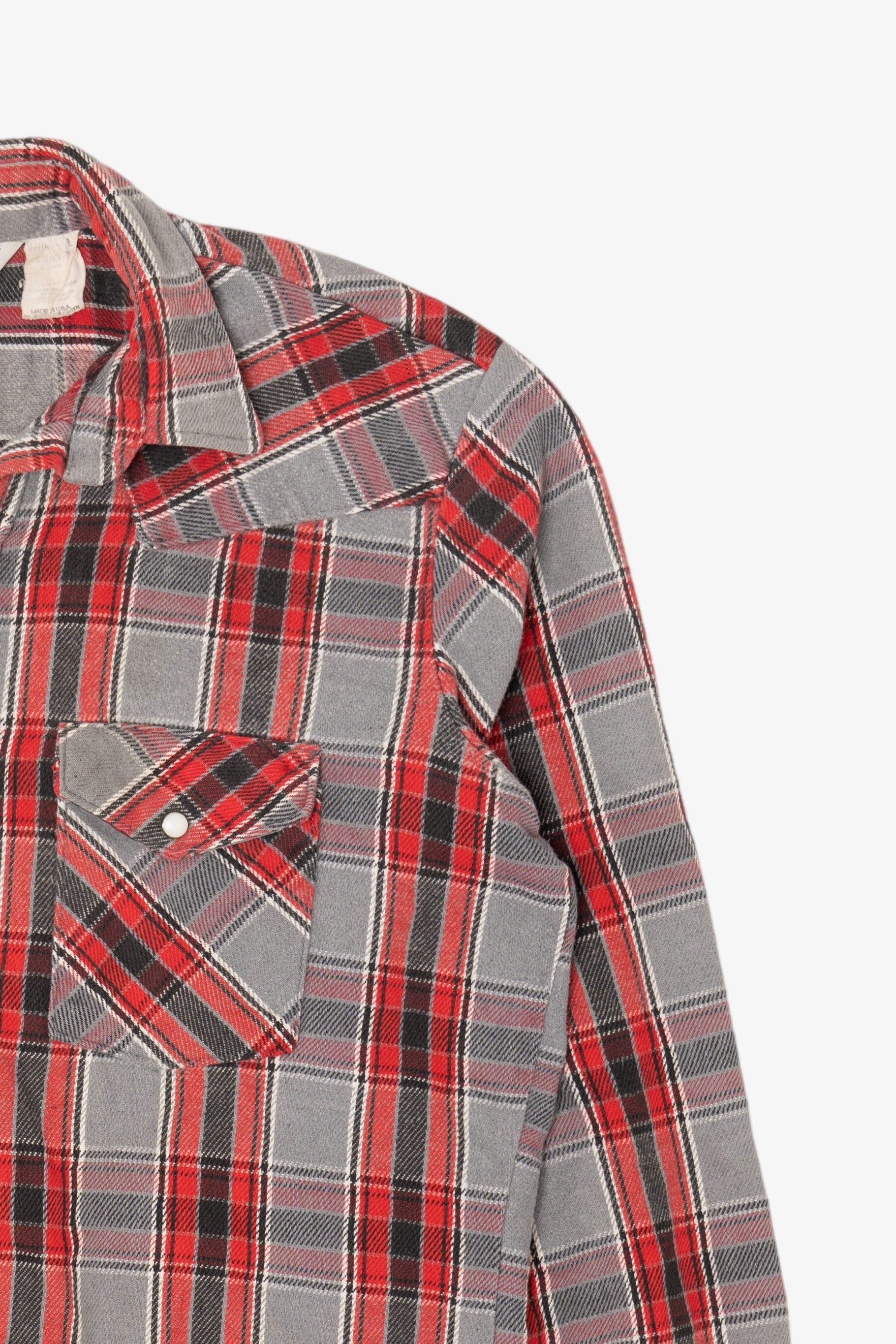 Vintage Red And Gray Plaid Dakota By Five Brothers "Tall Man" Flannel Shirt (1980s)