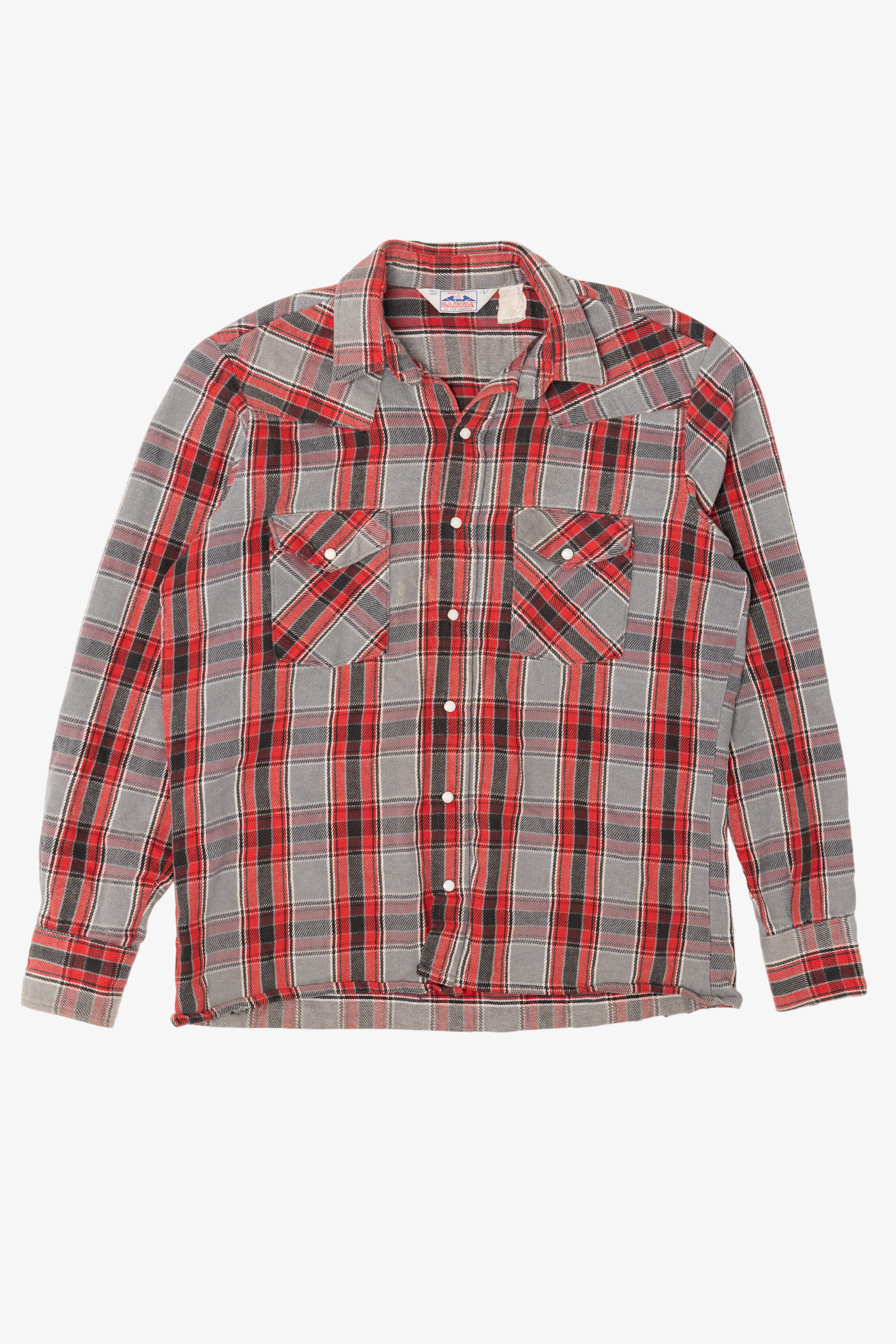 Vintage Red And Gray Plaid Dakota By Five Brothers "Tall Man" Flannel Shirt (1980s)