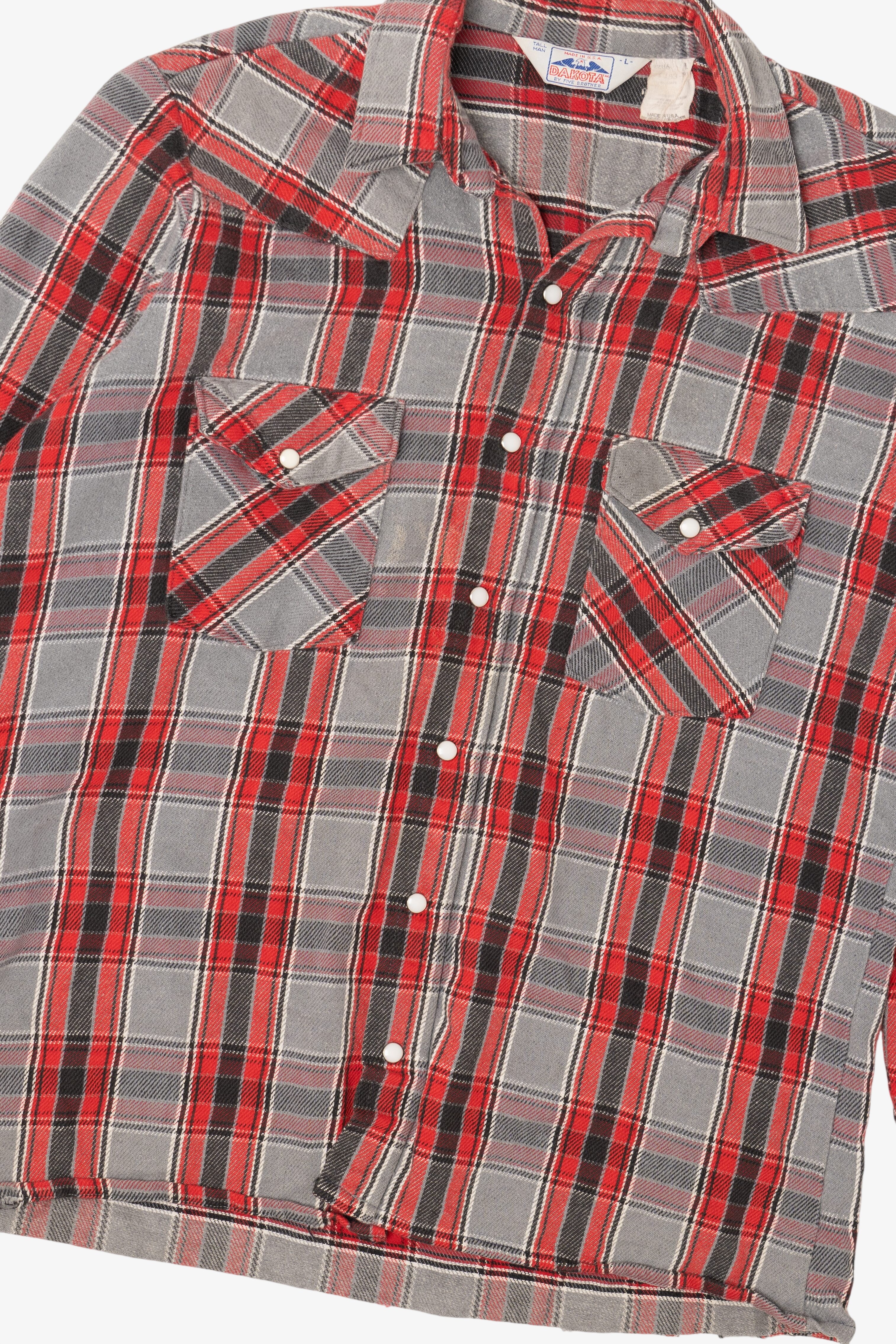 Vintage Red And Gray Plaid Dakota By Five Brothers "Tall Man" Flannel Shirt (1980s)