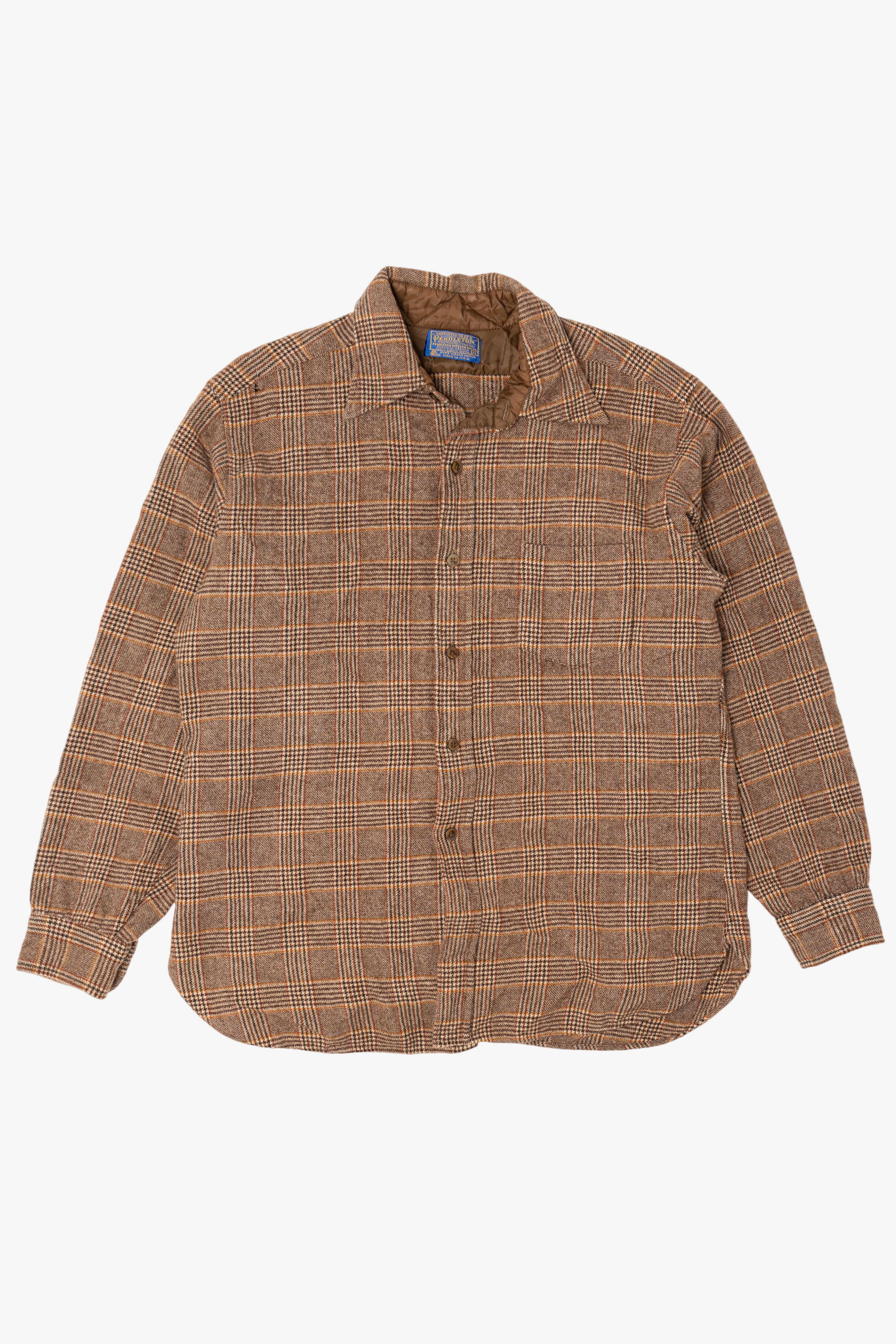 Vintage Brown Plaid Pendleton Houndstooth Pattern Flannel Shirt (1970s)