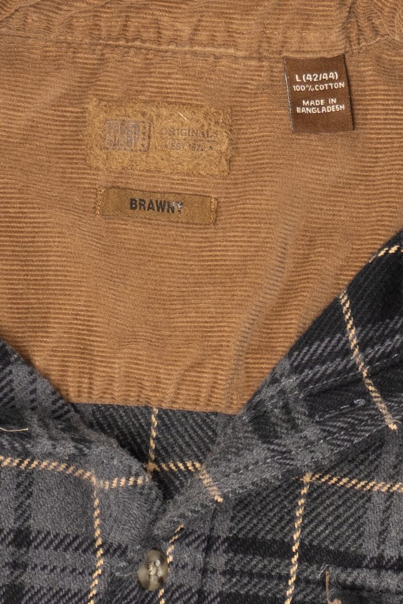 Vintage Dark Gray Plaid Faded Glory Button Up Flannel Shirt (1990s)