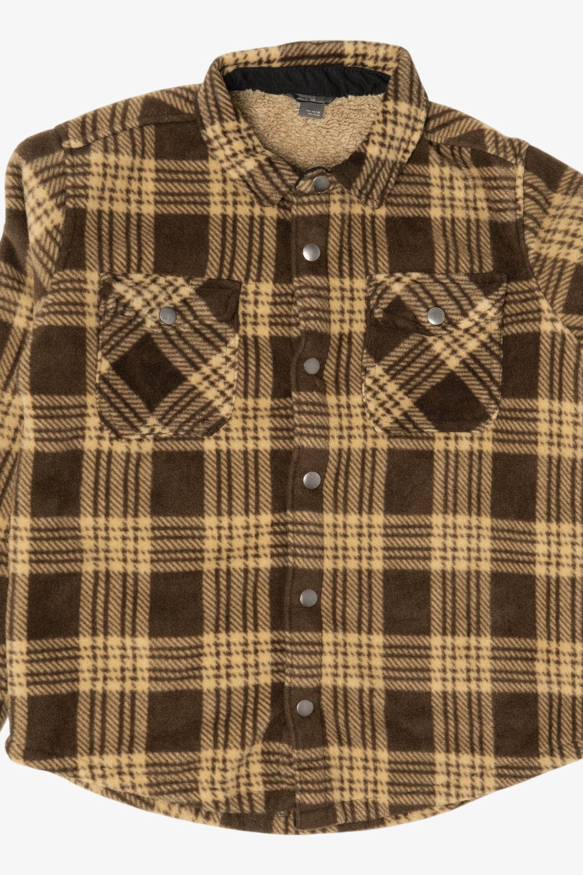 Kids Eddie Bauer Brown Sherpa Lined Flannel Shirt (2010s)