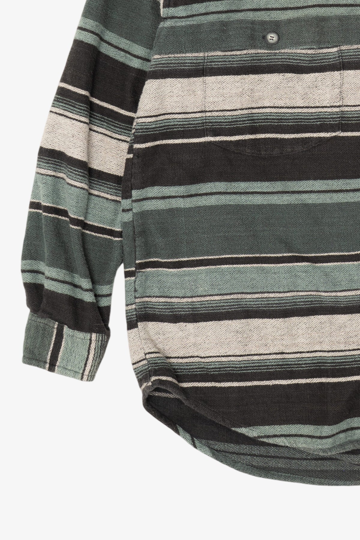 Vintage Green Striped Raw Rags Button Up Flannel Shirt (1990s)