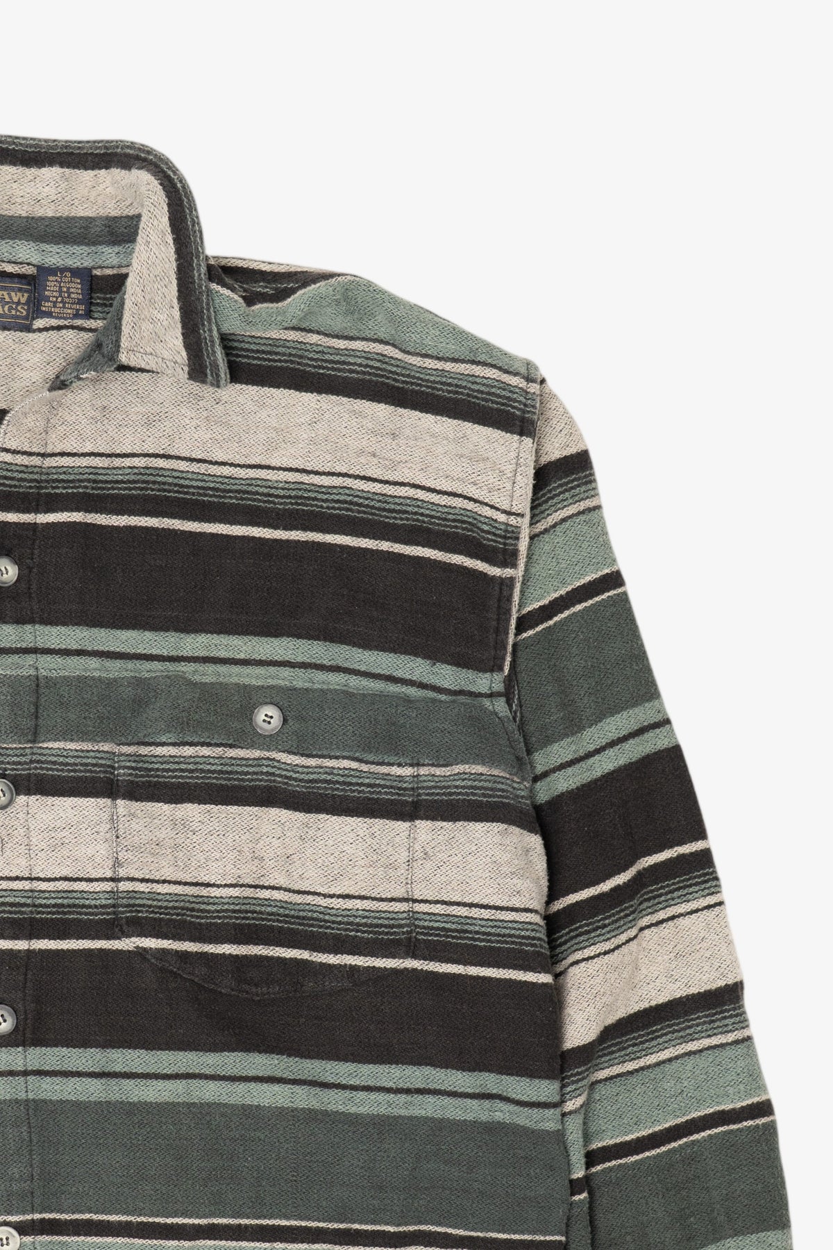 Vintage Green Striped Raw Rags Button Up Flannel Shirt (1990s)