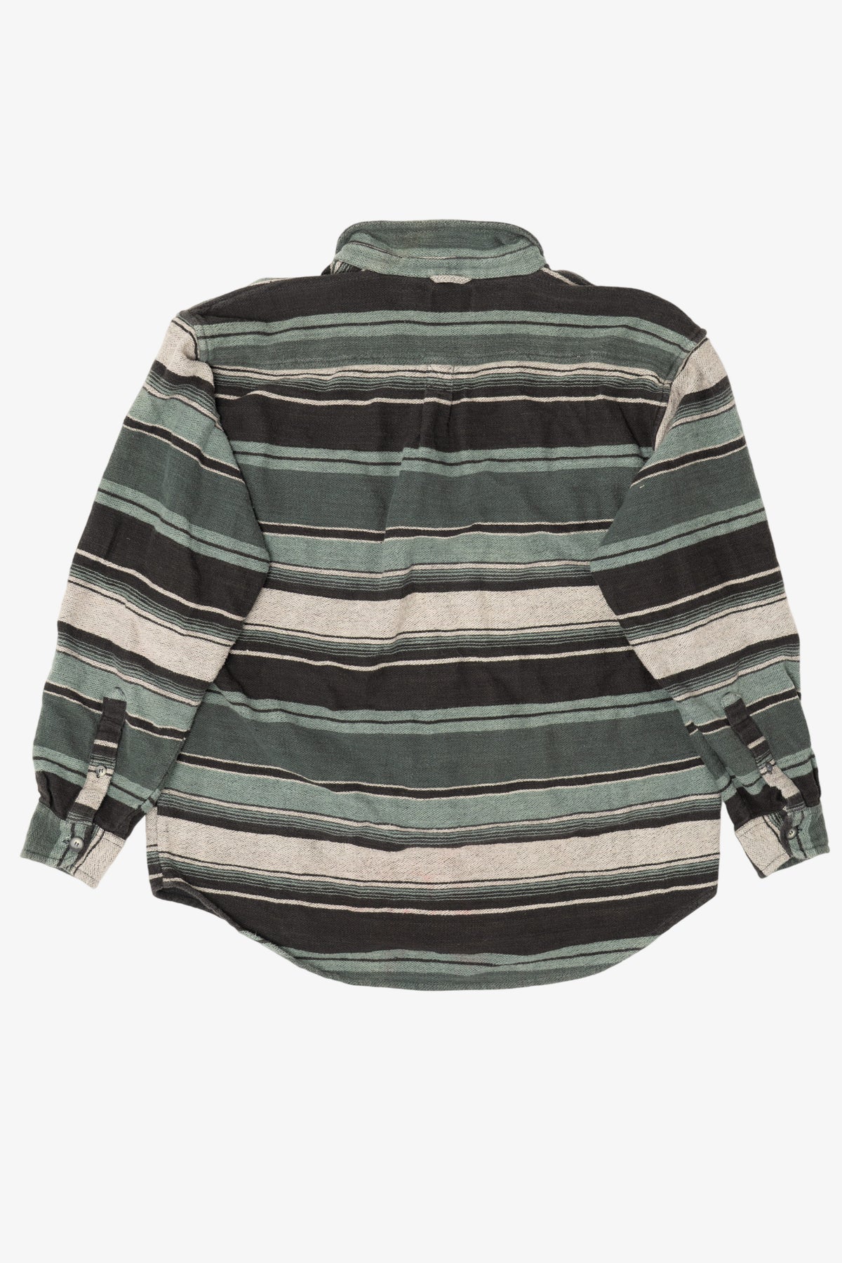 Vintage Green Striped Raw Rags Button Up Flannel Shirt (1990s)