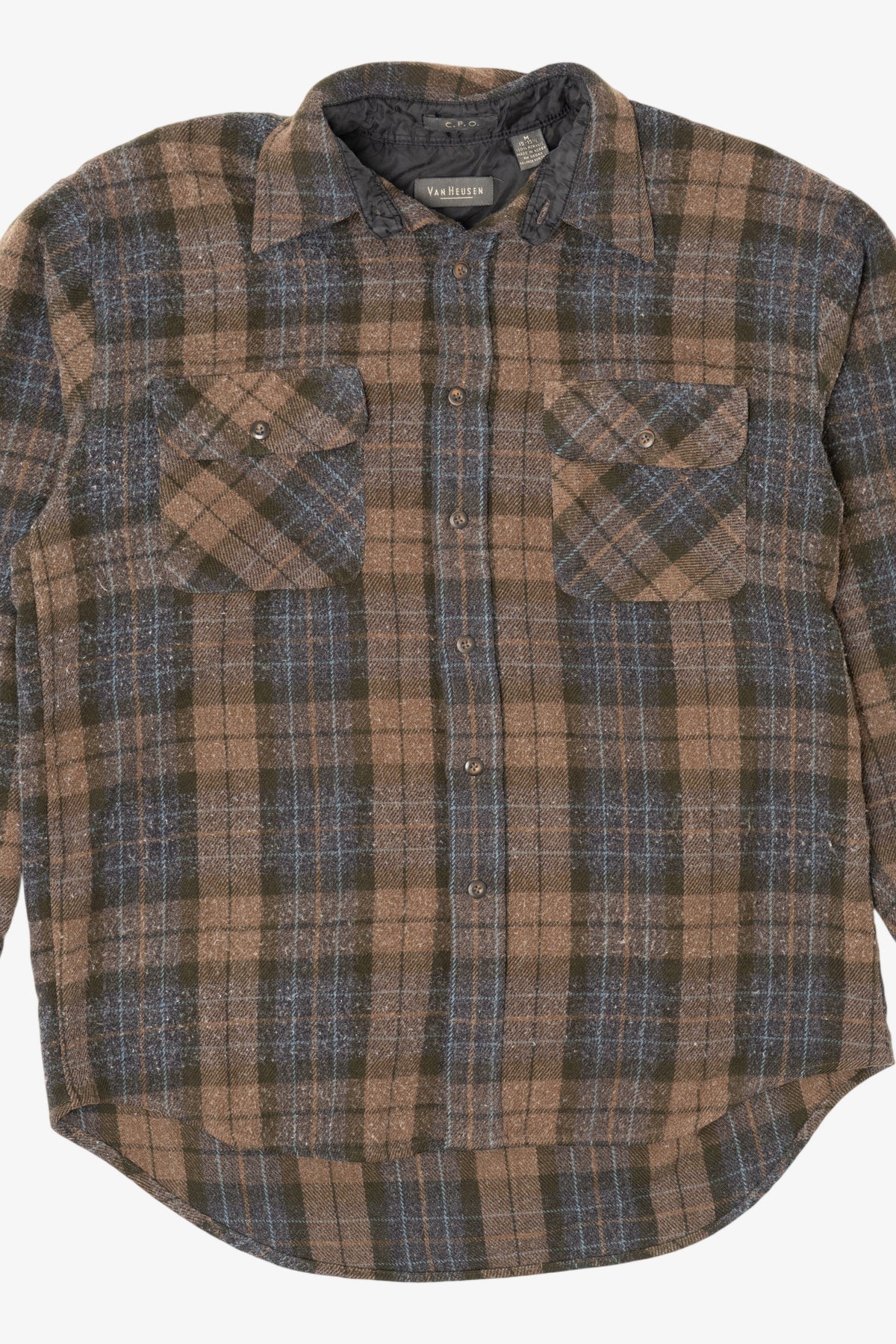 Vintage Brown Plaid Van Heusen Button Up Flannel Shirt (1980s)