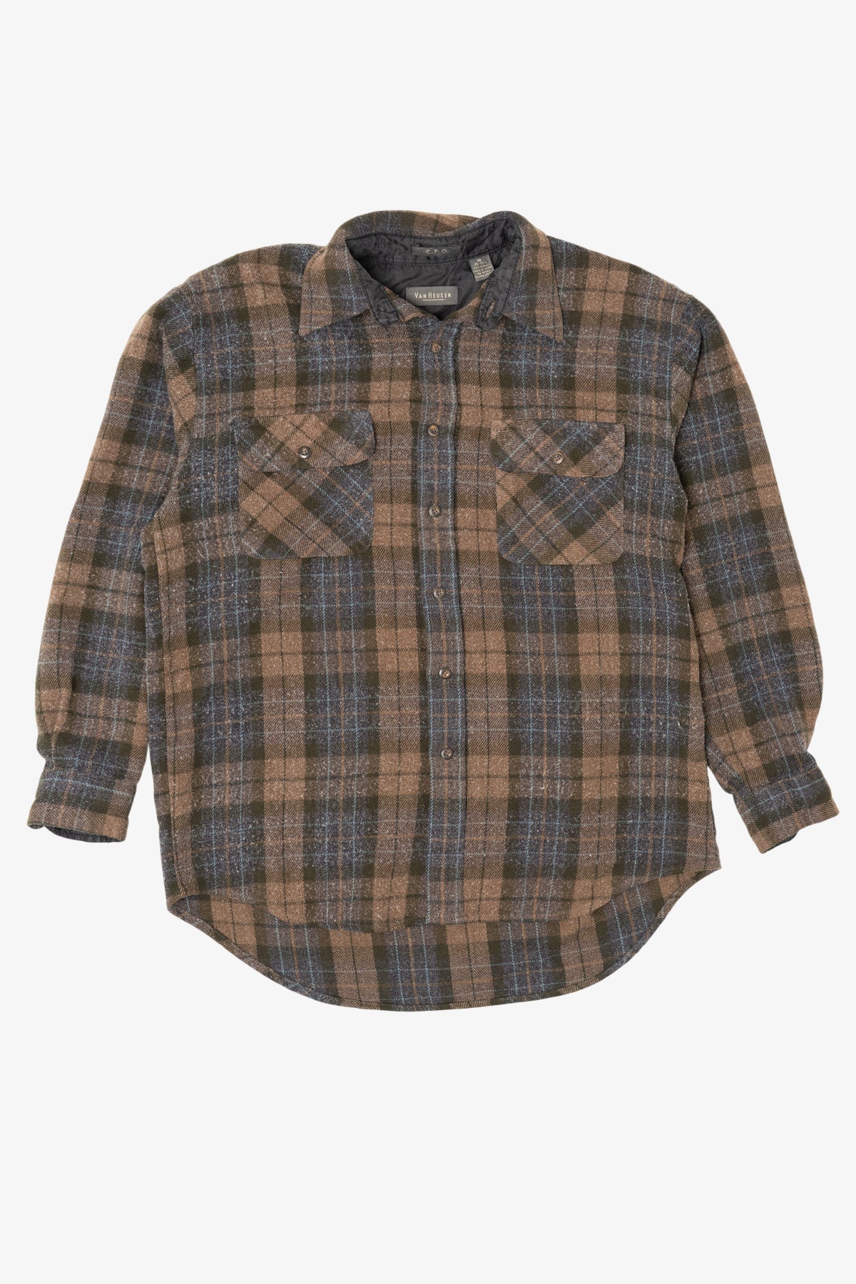 Vintage Brown Plaid Van Heusen Button Up Flannel Shirt (1980s)