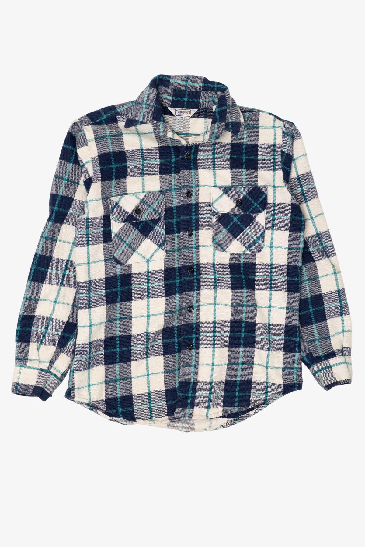 Vintage Navy Blue Plaid Five Brother Button Up Shirt (1970s)