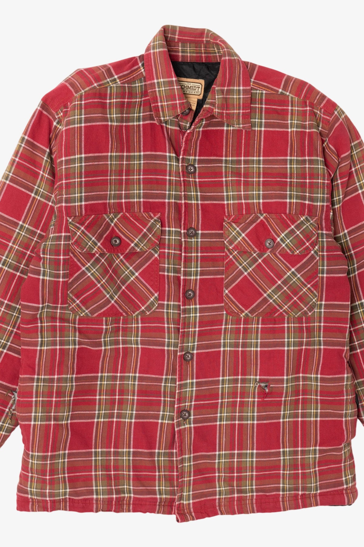 Vintage Distressed Red Schmidt Workwear Quilt Lined Flannel Jacket (2000s)