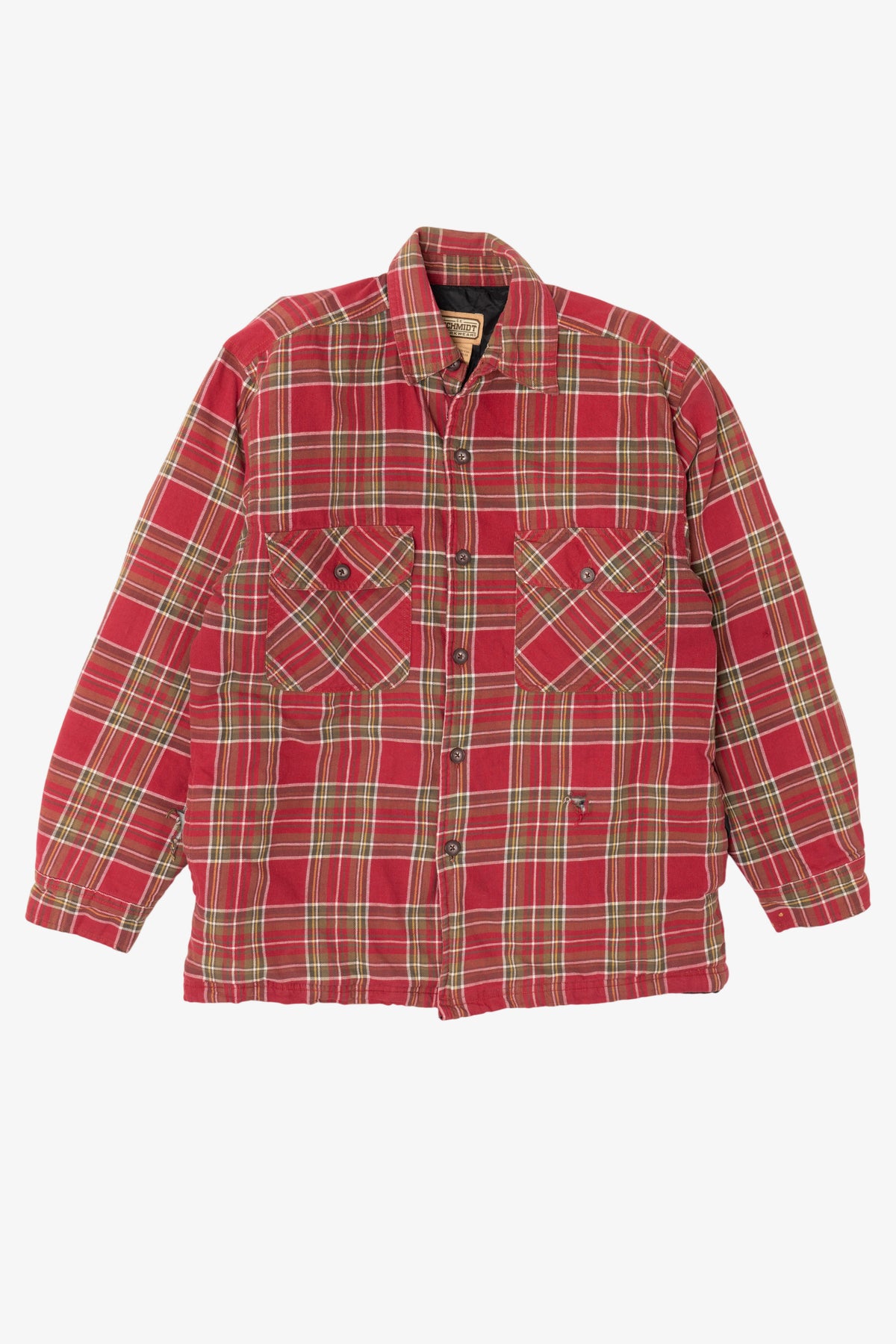 Vintage Distressed Red Schmidt Workwear Quilt Lined Flannel Jacket (2000s)