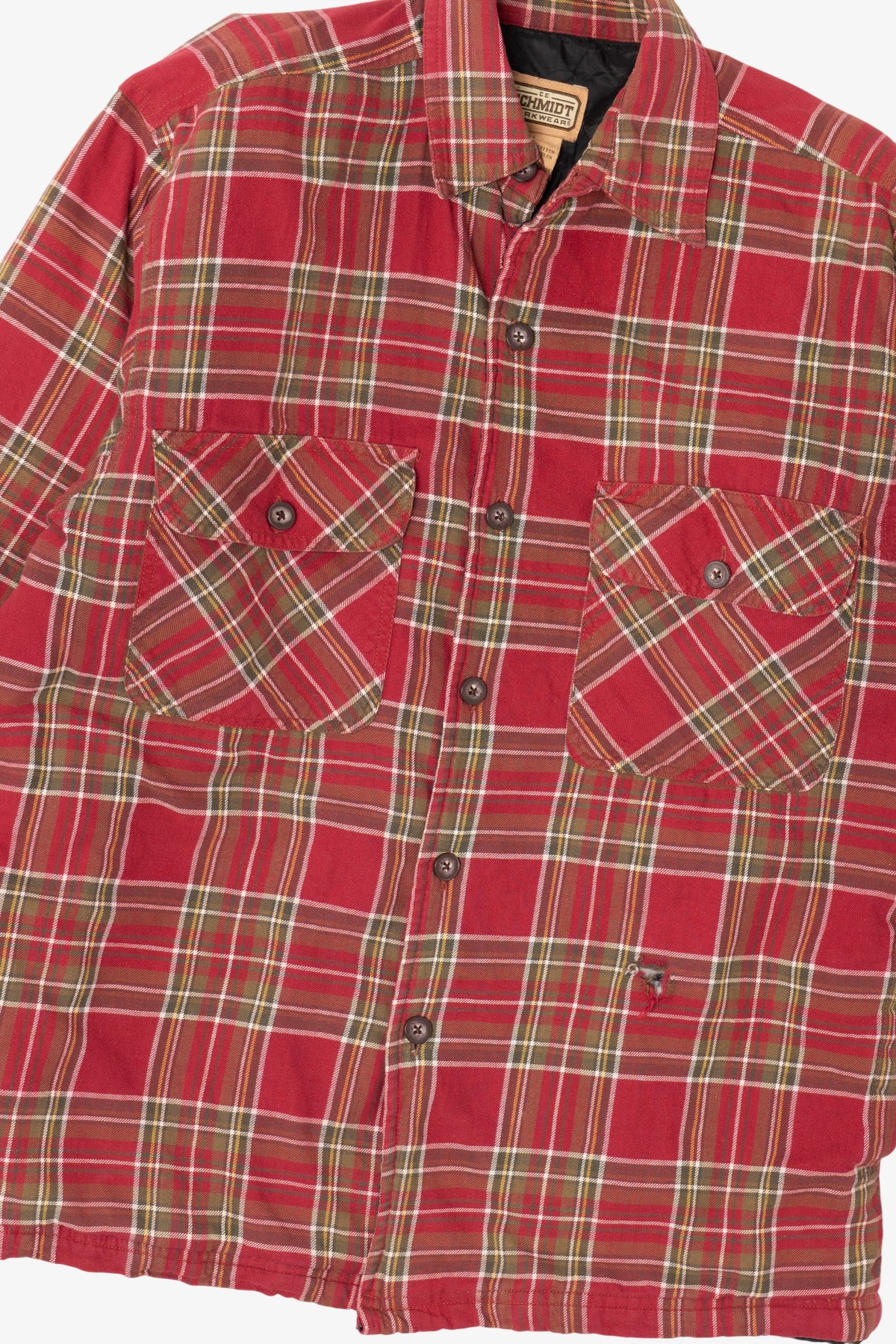 Vintage Distressed Red Schmidt Workwear Quilt Lined Flannel Jacket (2000s)