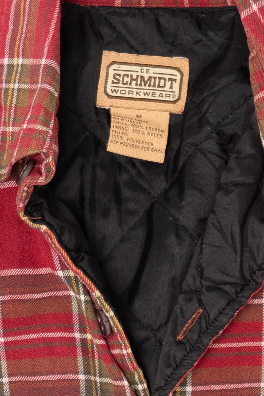 Vintage Distressed Red Schmidt Workwear Quilt Lined Flannel Jacket (2000s)