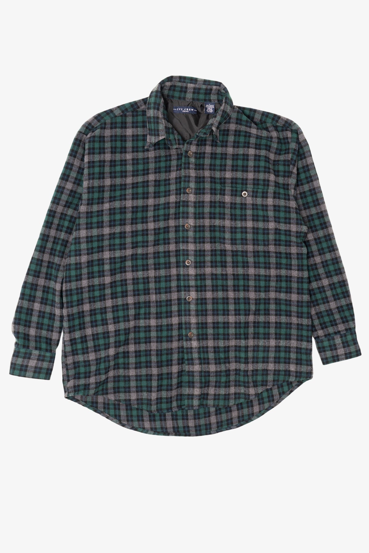 Dark Green Plaid Ivy Crew Button Up Flannel Shirt (1990s)