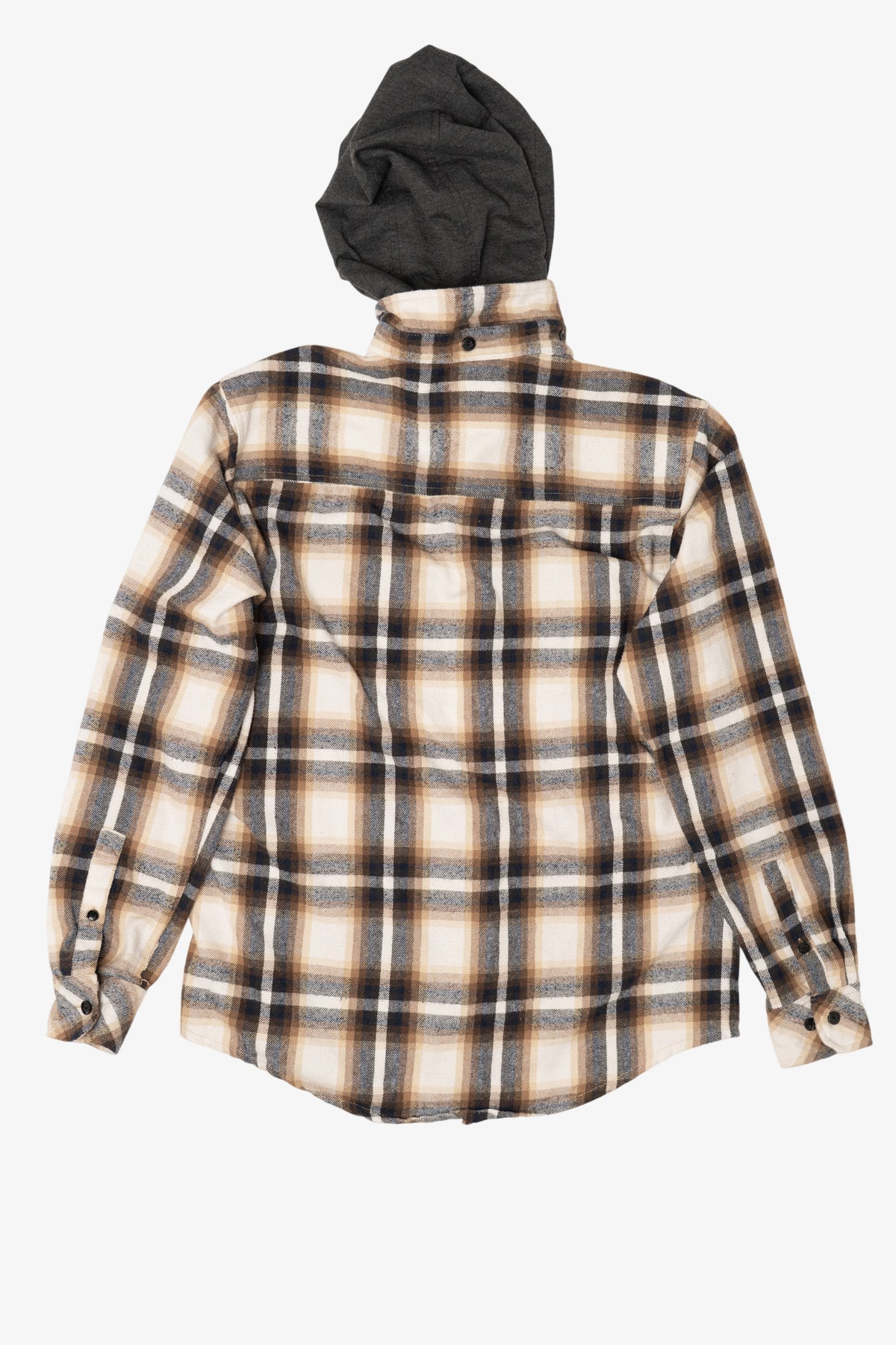 Beige Plaid Free Planet Hooded Button Up Shirt (2010s)