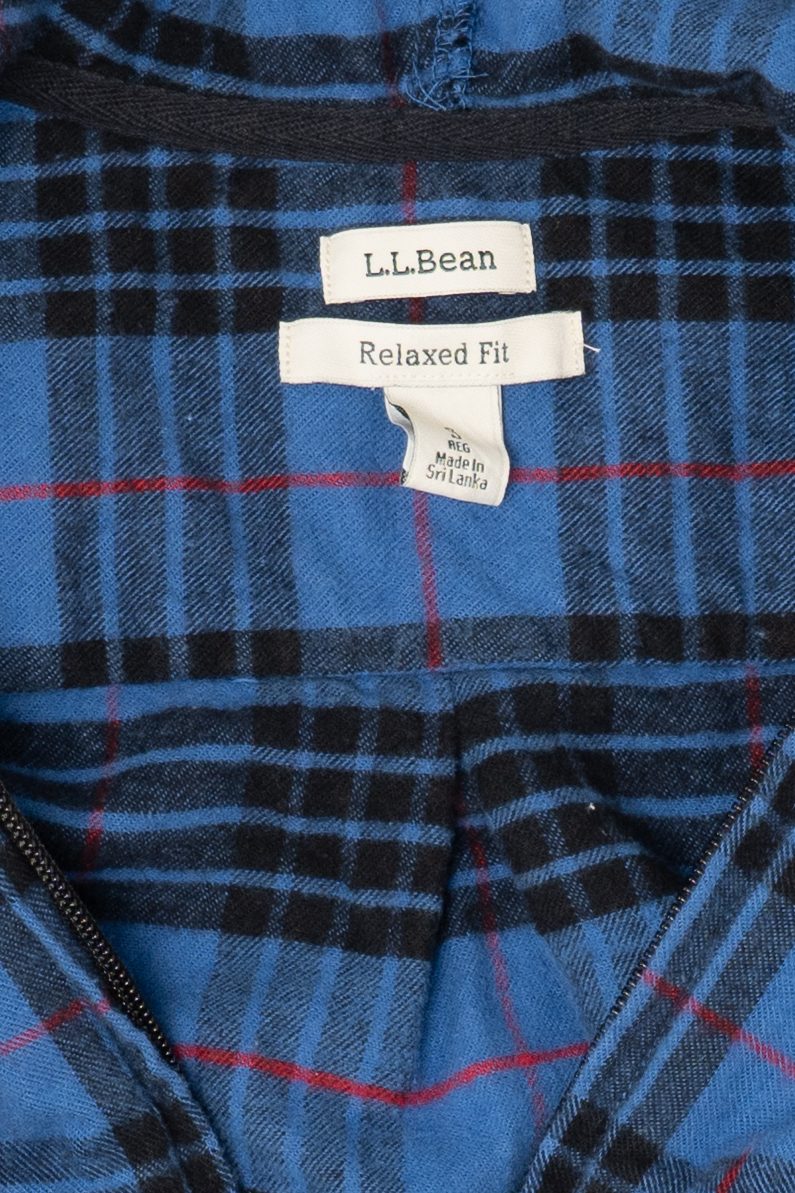 Blue Plaid L.L. Bean Zip Up Hooded Flannel Shirt (2010s)