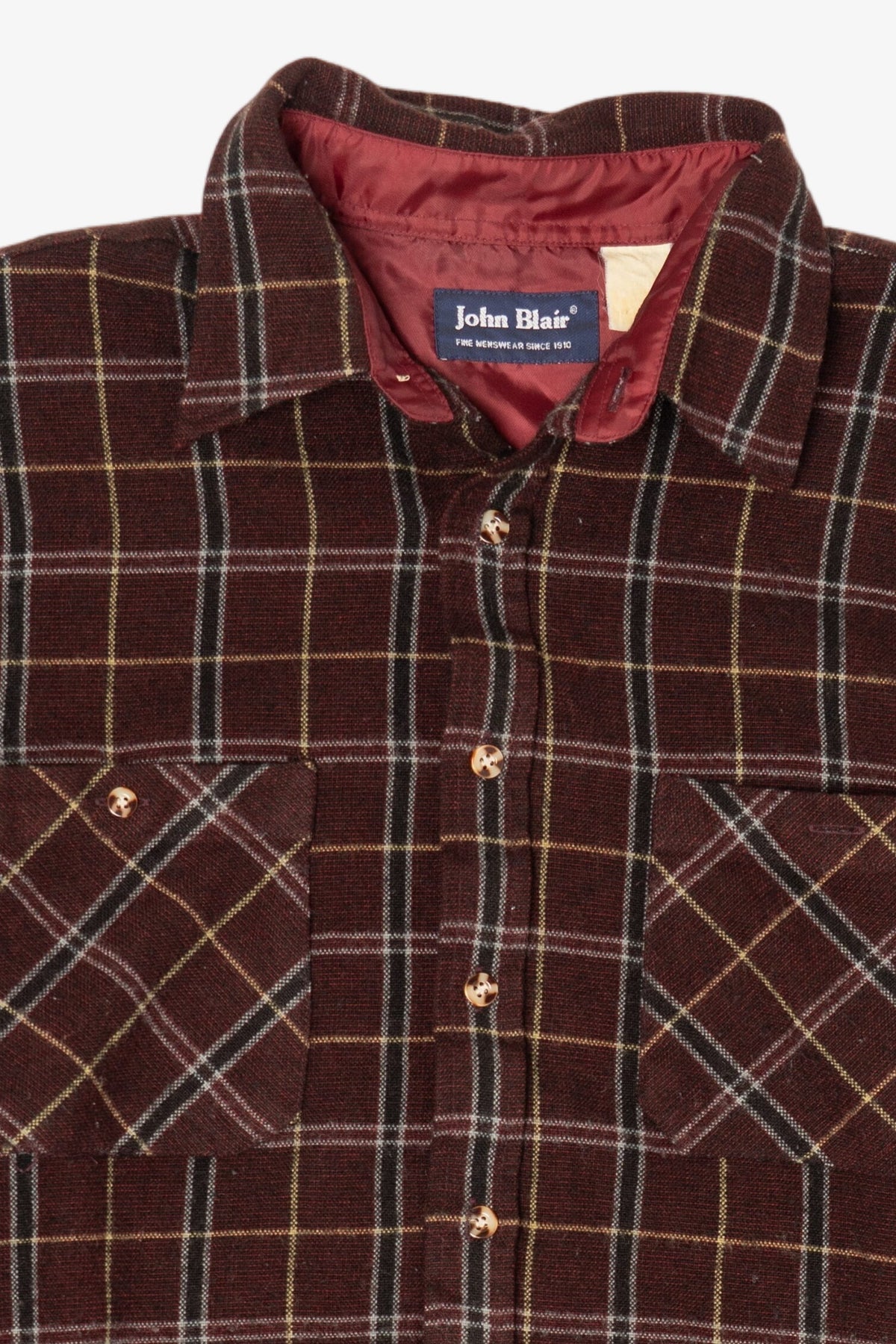 Vintage Burgundy Plaid John Blair Flannel Button Up Shirt (1980s)