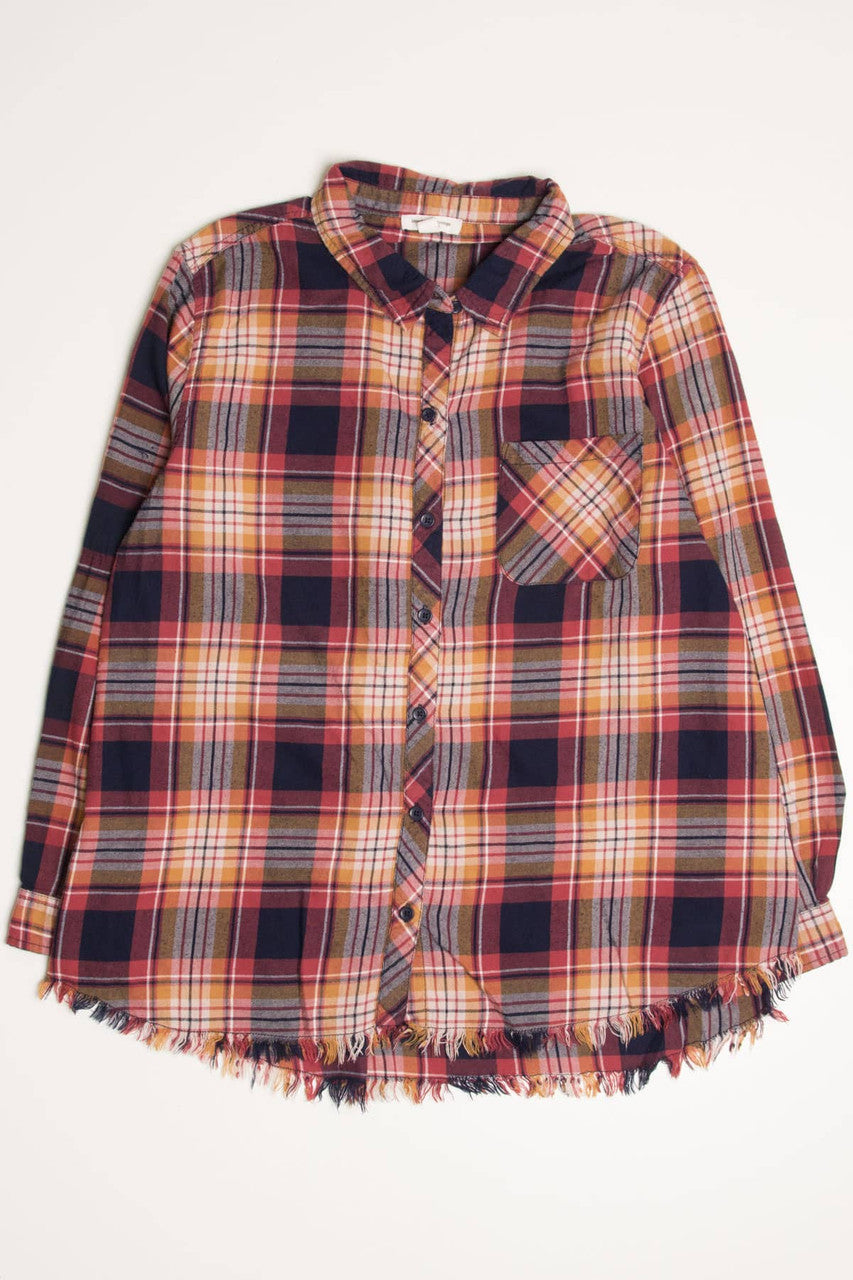 Frayed Hem Flannel Shirt 4213