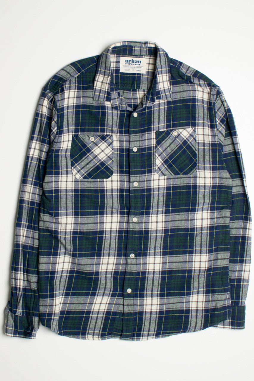 Vintage Urban Pipeline Flannel Shirt in Blue and Green