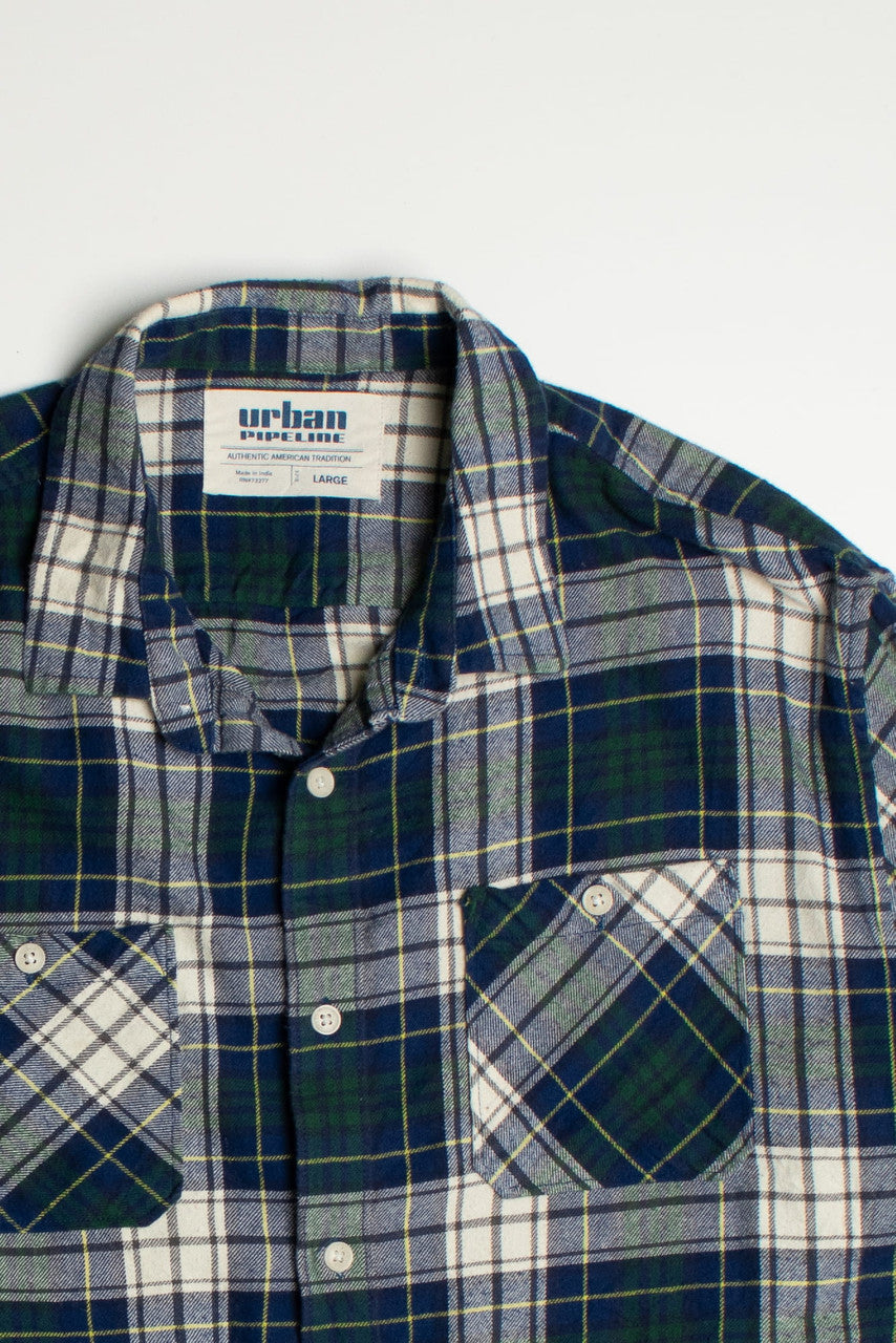 Vintage Urban Pipeline Flannel Shirt in Blue and Green