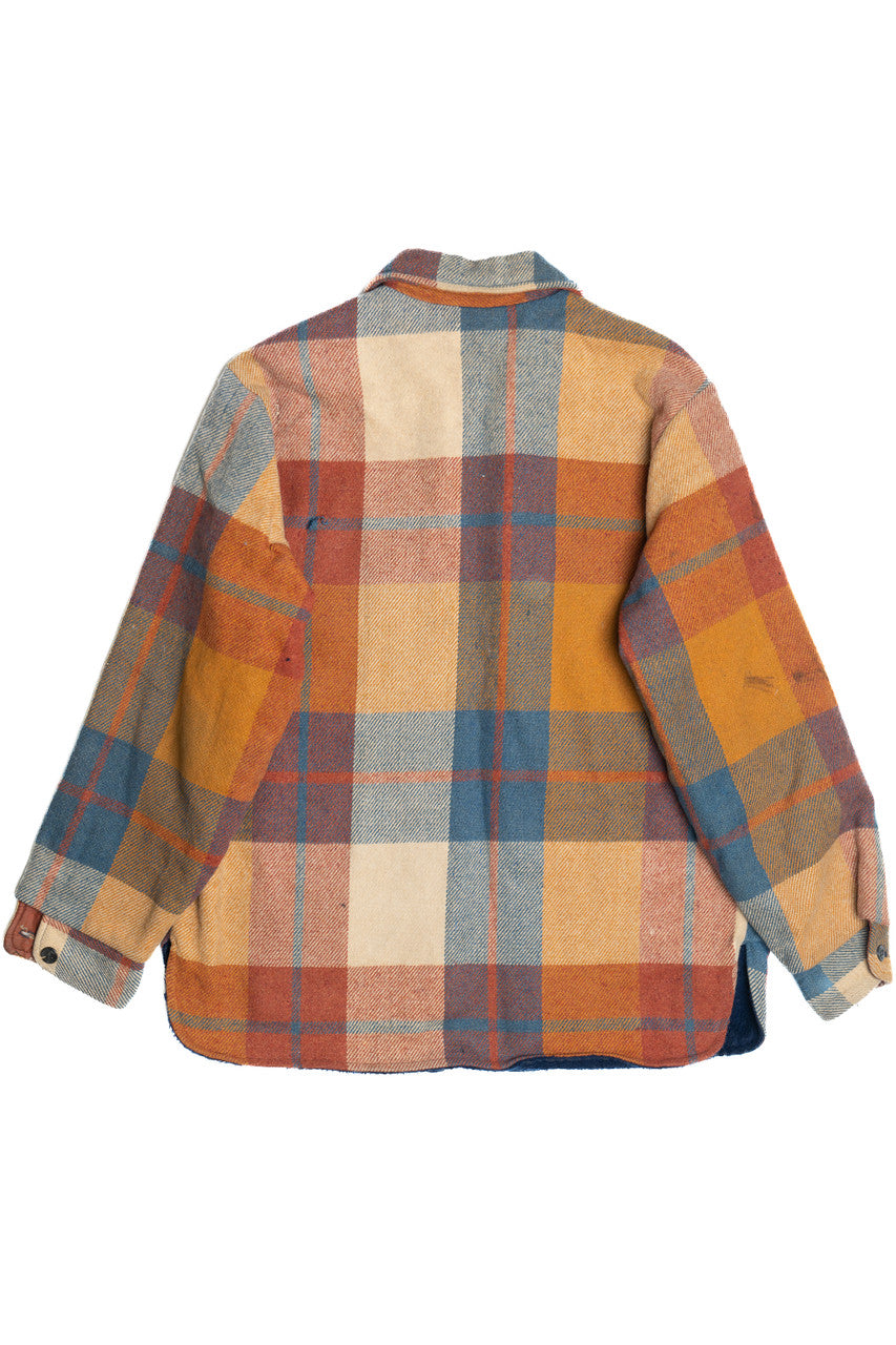 Vintage Distressed Rugby Plaid Lined Flannel Shacket (1970s)